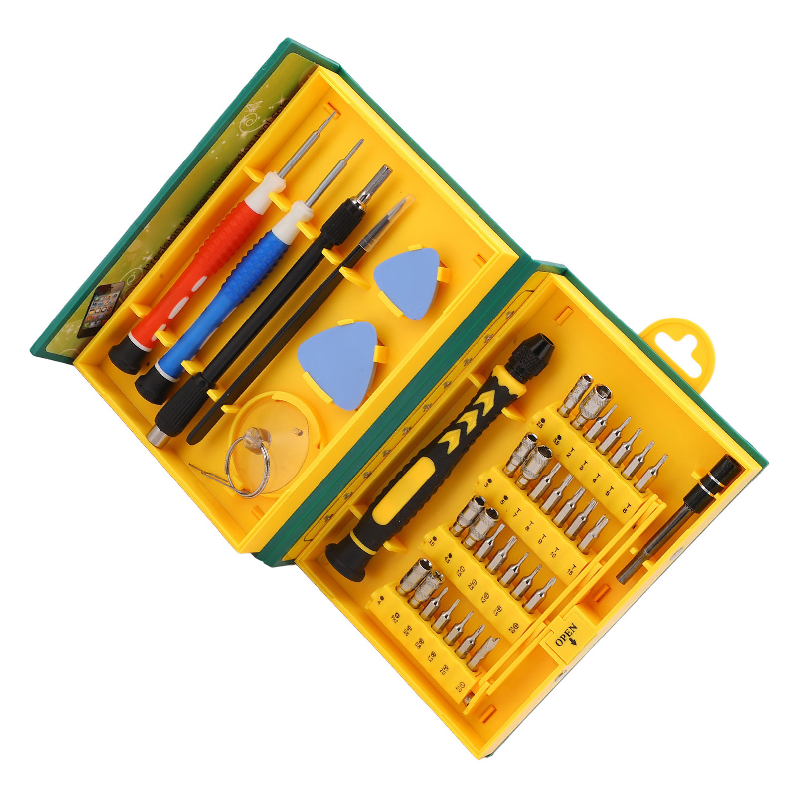 38-teiliges Schraubendreher-set Mit Griff, Bit, Verbindungsstange, Saugnapf, Pinzette, Etui, Hebelwerkzeug Und Schraubendreher