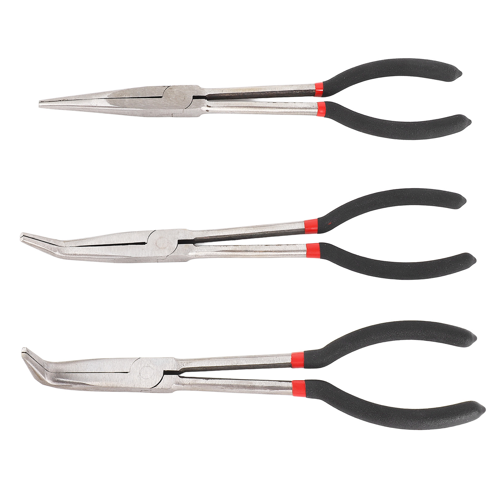 3-teiliges Set Spitzzangen, 11 Zoll, Stahl, Verlängert, Gerade, 45 Grad, 90 Grad, Lange Spitzzange