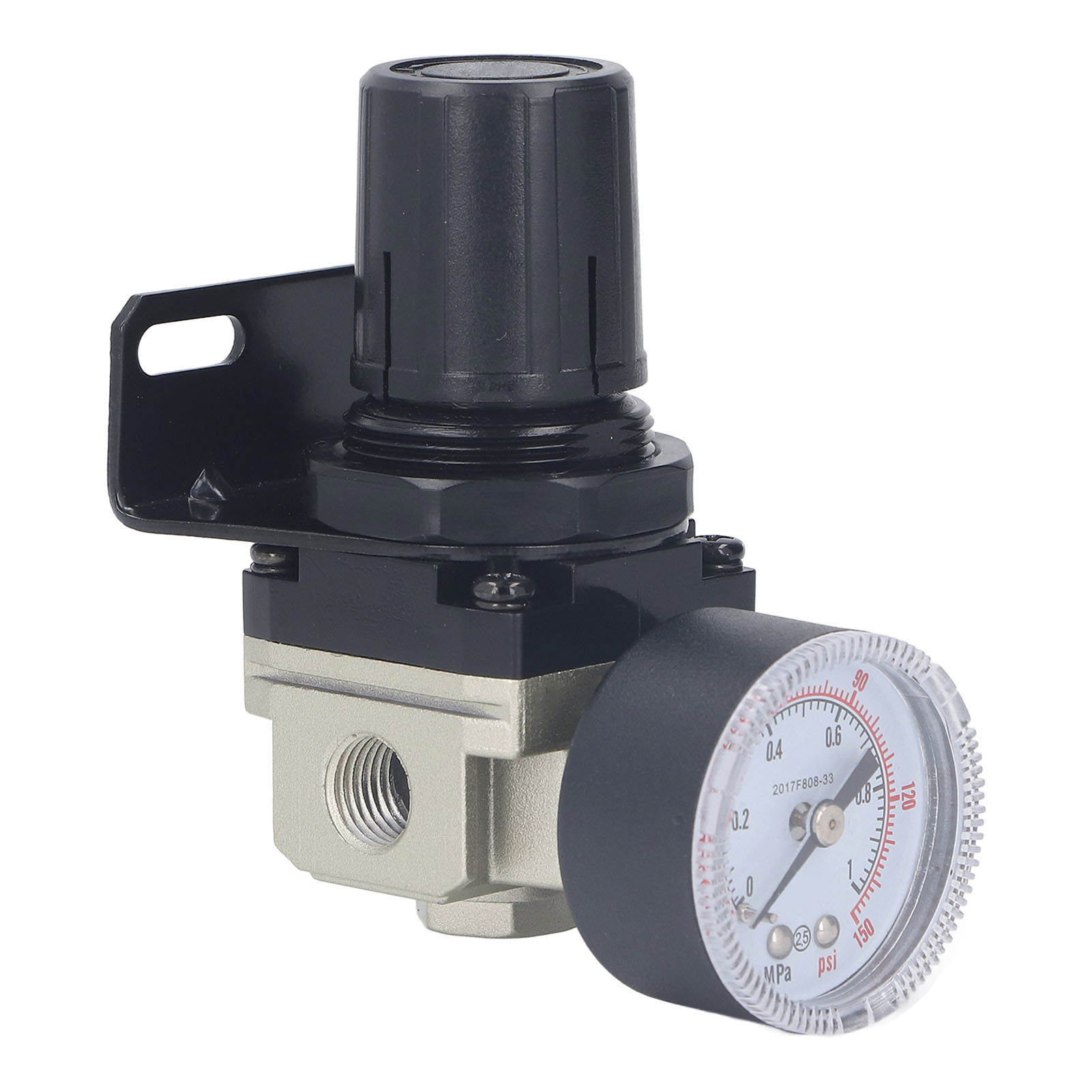 Druckreglerventil Für Luftkompressoren, Innengewinde 1/4 Npt, Einstellbarer Druck Von 0–150 Psi, Mit Halterung Und Manometer