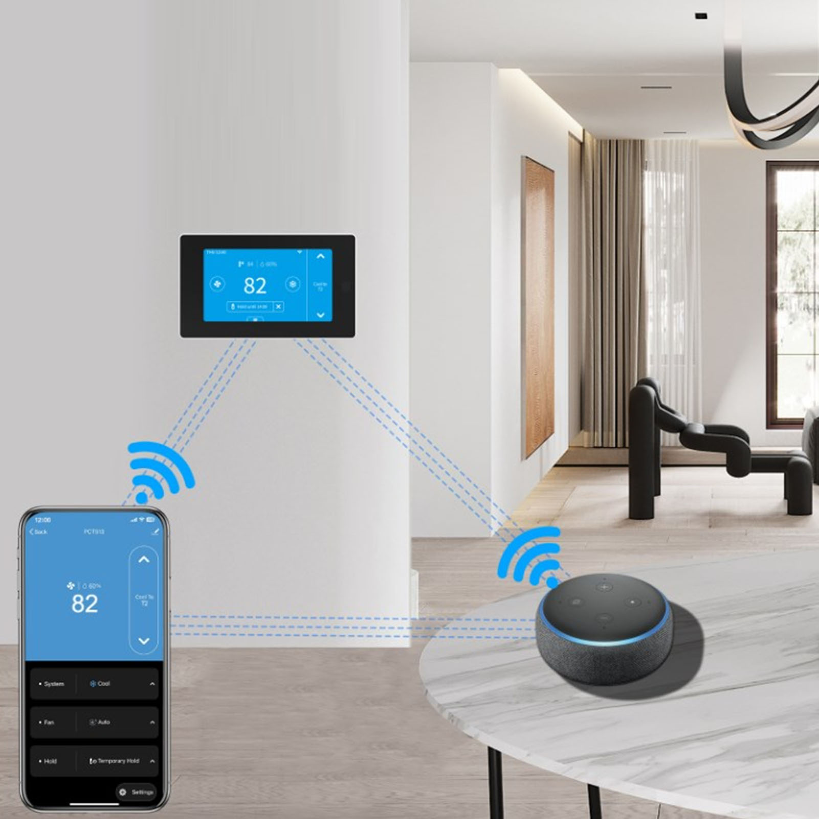 Digitales Thermostat Mit Wlan-temperaturüberwachungssensor, Großem Lcd-touchscreen Und Fernbedienung Für Zuhause