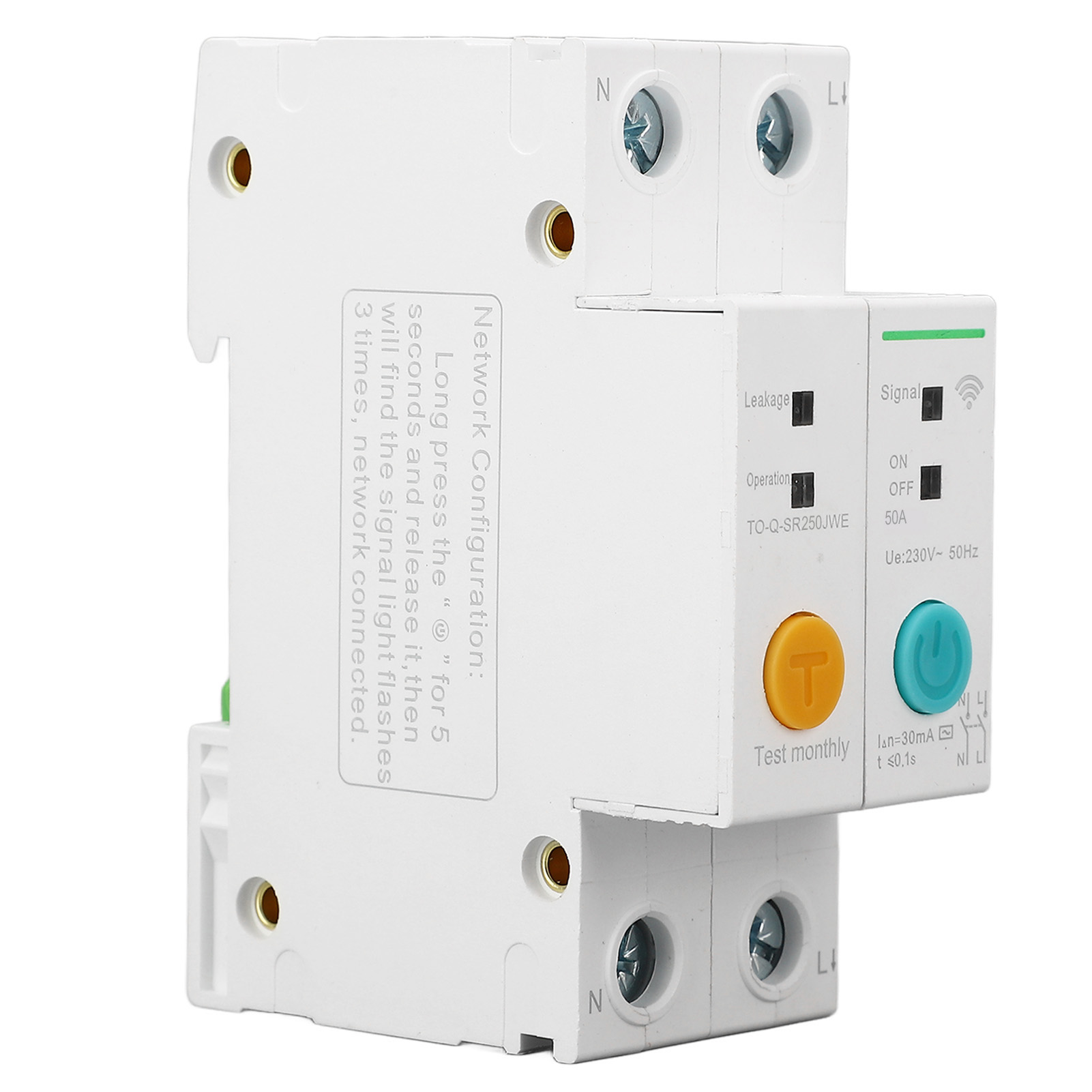 Wlan-leistungsschalter 2-polig, 50 A, 30 Ma Fehlerstromschutz, App-fernsteuerung, Intelligenter Zeitschalter, 230 V