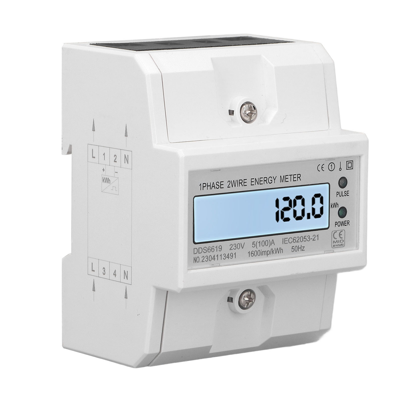 Stromzähler, Einphasig, 2 Leiter, Din-schienenmontage, 4-polig, Intelligenter Mikro-stromzähler Mit Lcd-anzeige, 230 V Ac, 50 Hz