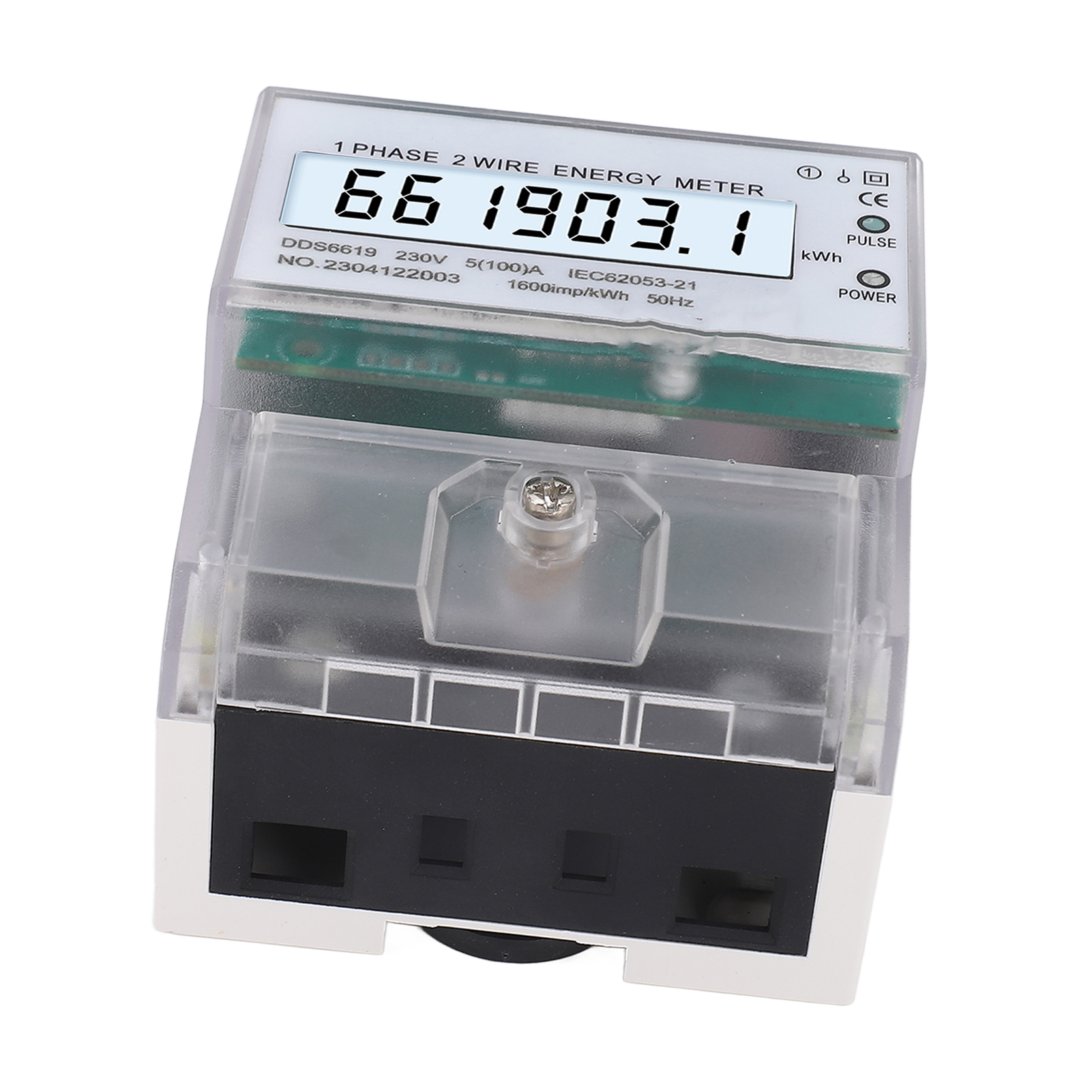 Digitaler Energiezähler, 1-phasig, 2-adrig, Kwh, Stromzähler, Wattmeter, Din-schienenmontage, Hintergrundbeleuchtung, Lcd-display, 230 V Ac, 5 (100) A