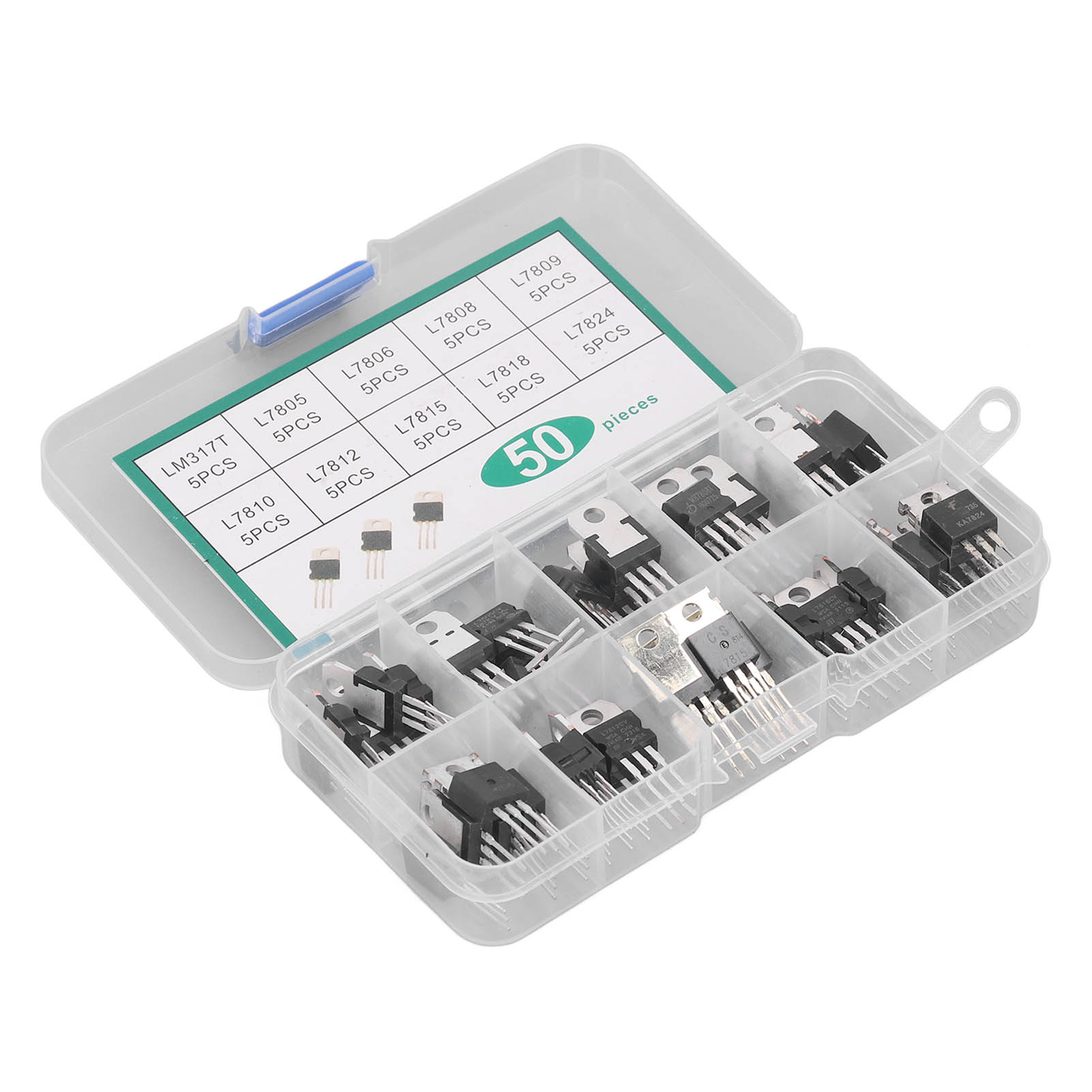 50-teiliges Transistor-set Der To-220-serie Lm317t L7805 L7806 L7808 L7809 L7810 L7812 L7815 L7818 L7824 (10 Verschiedene Werte)
