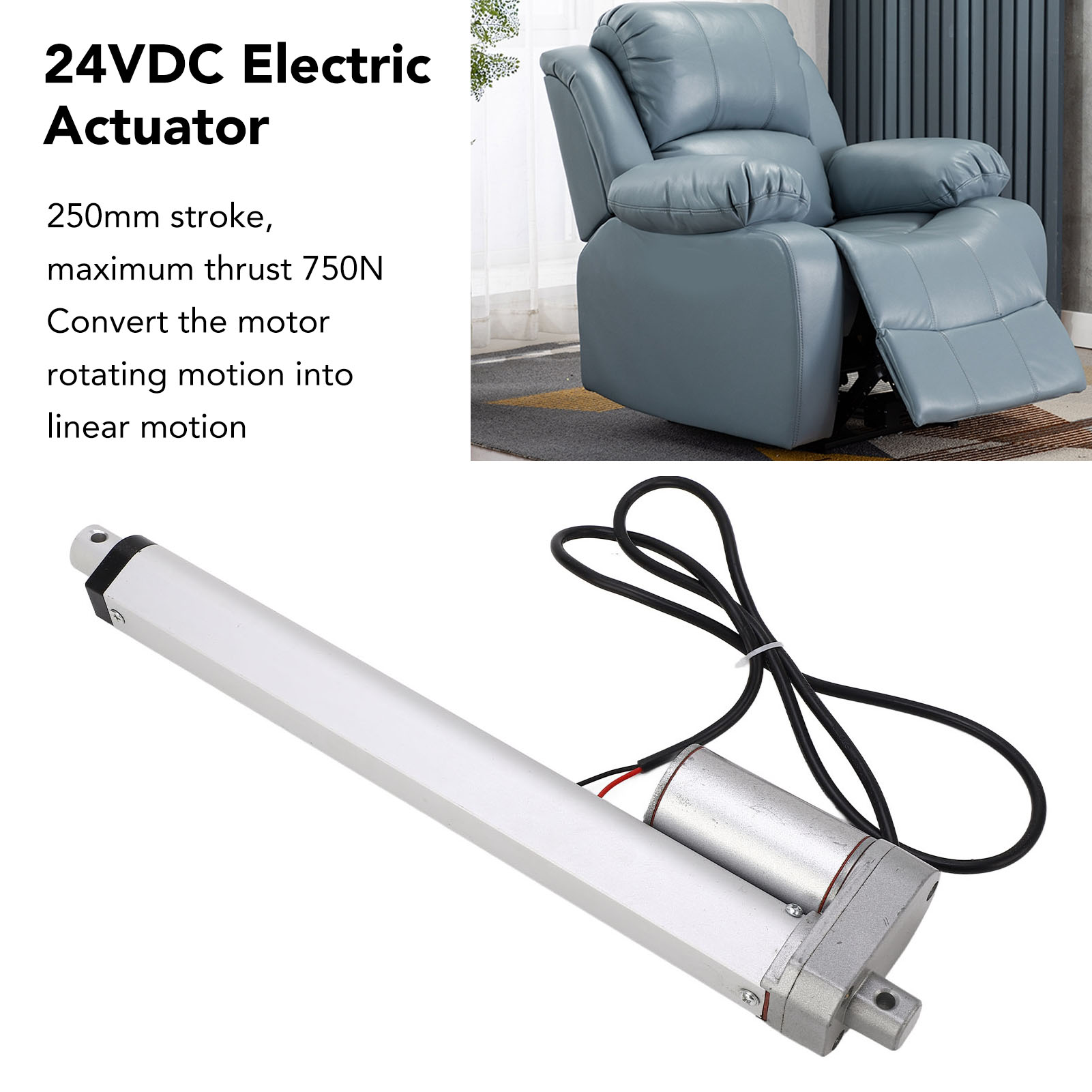 Elektrischer Linearantrieb Mit 250 Mm Hub Für Hebesysteme, 24 V Dc, 750 N, Weiß