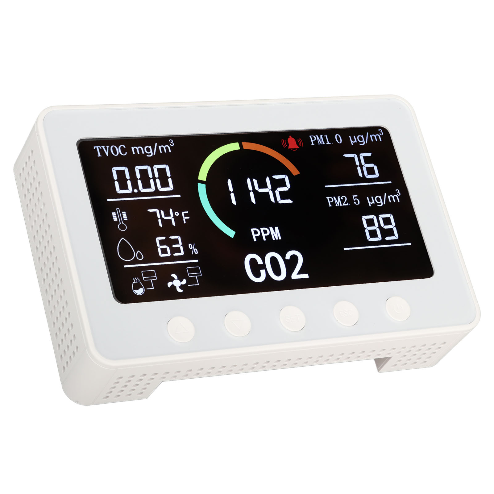 Raumluftqualitätsmonitor 7 In 1: Tvoc, Pm2,5, Co2, Temperatur, Luftfeuchtigkeit, Wlan-tester, Weiß, 100–240 V, Eu-stecker