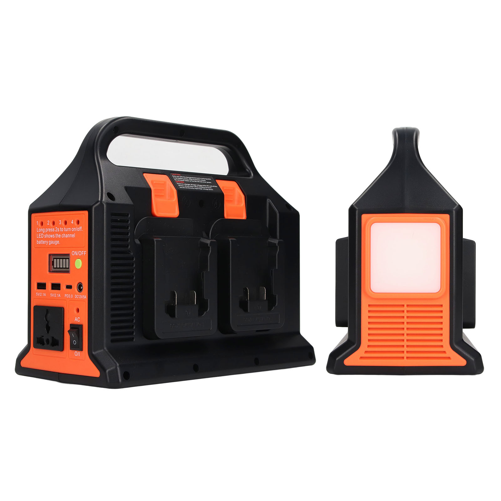 Tragbarer Wechselrichter Mit Led-beleuchtung, Kompatibel Mit 18-v-batterien, 110–120 V Ac, 300 W, Orange