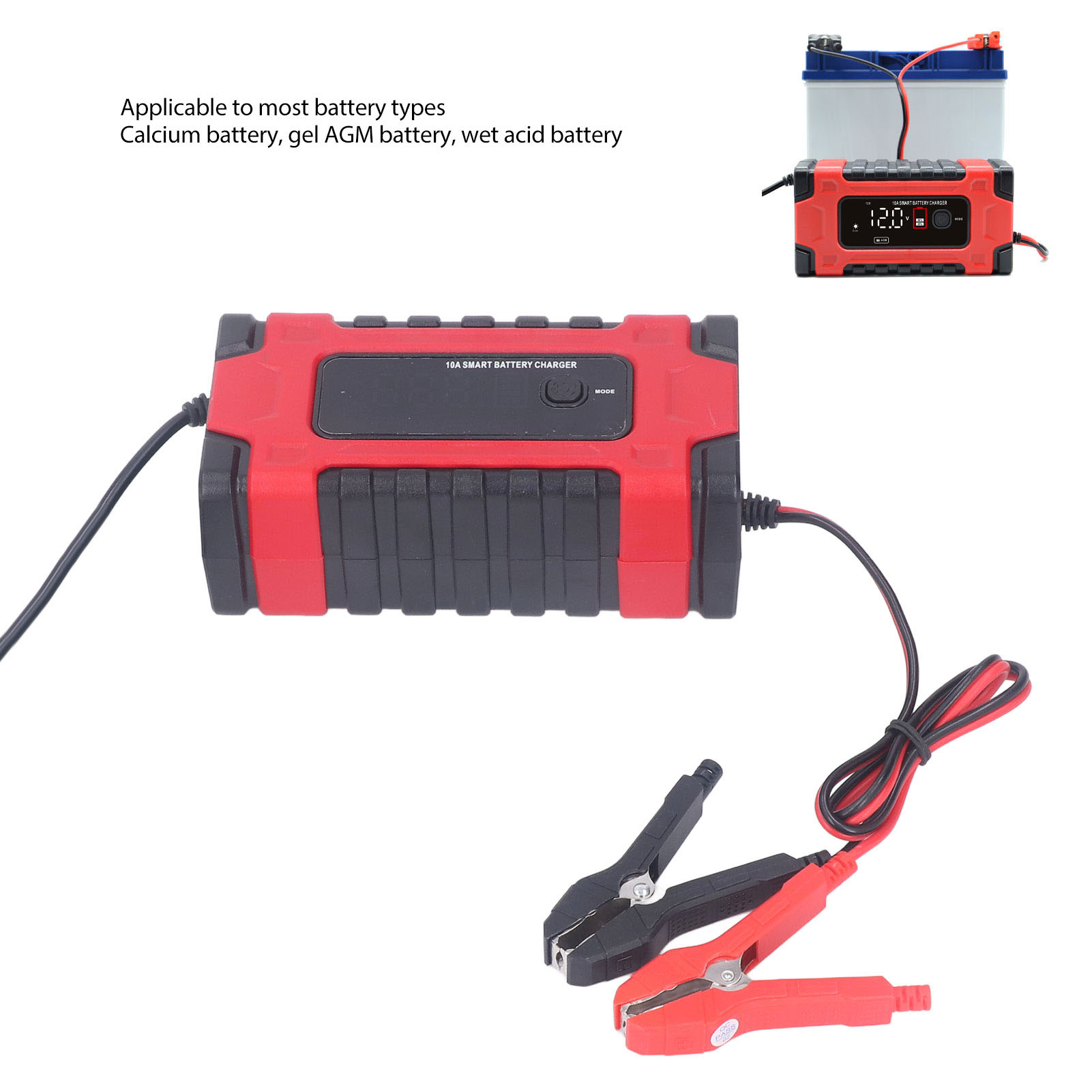 Autobatterieladegerät 12v/24v Für Calcium-gel-, Agm- Und Nassbatterien Mit Großem Display, Intelligenter Reparaturfunktion, Tragbar, 100–240 V Wechselstrom, Eu-stecker