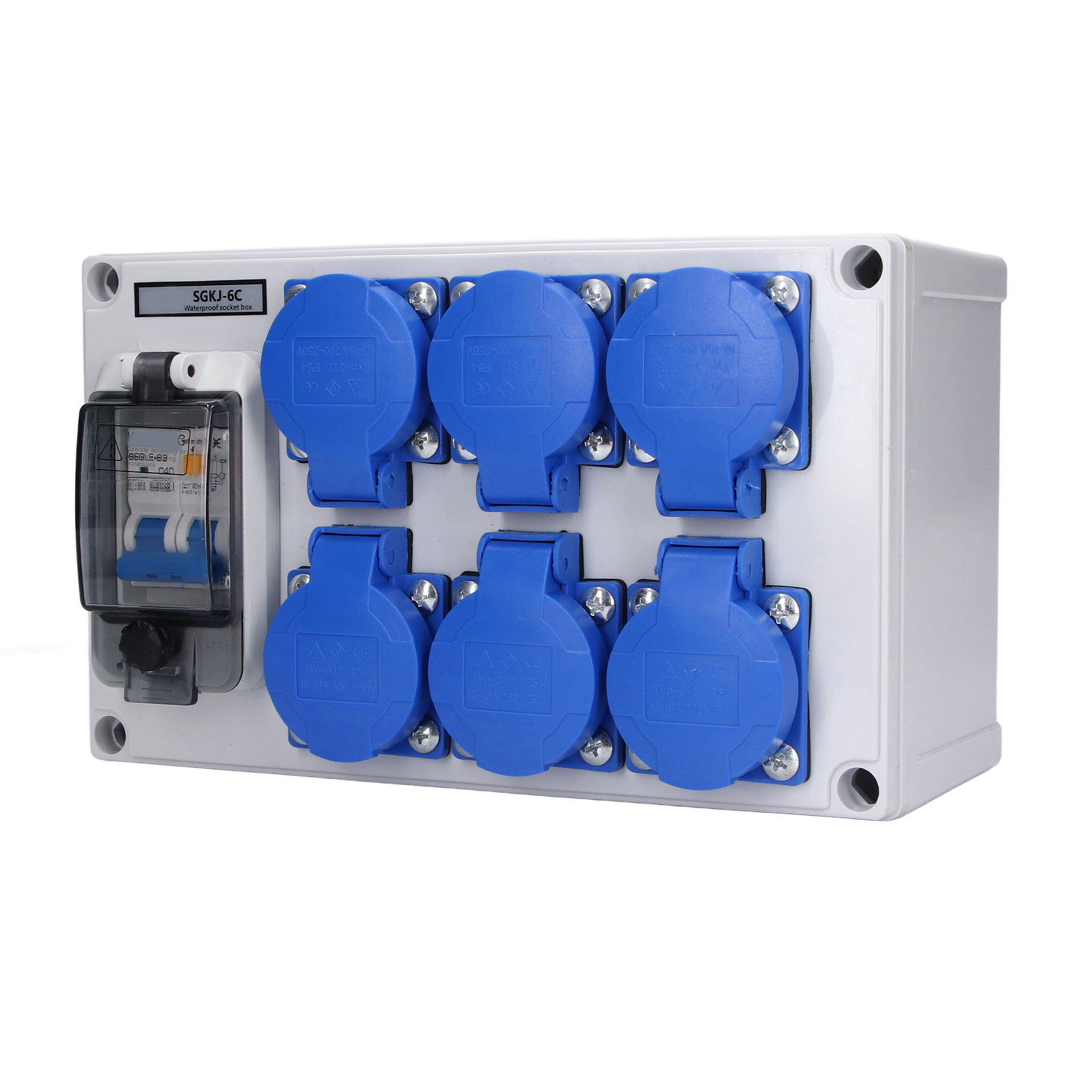 Wandsteckdose Aus Wasserdichtem Abs-kunststoff Mit 6 Steckdosen (deutsche Ausführung) Für Den Garten, 200–250 V