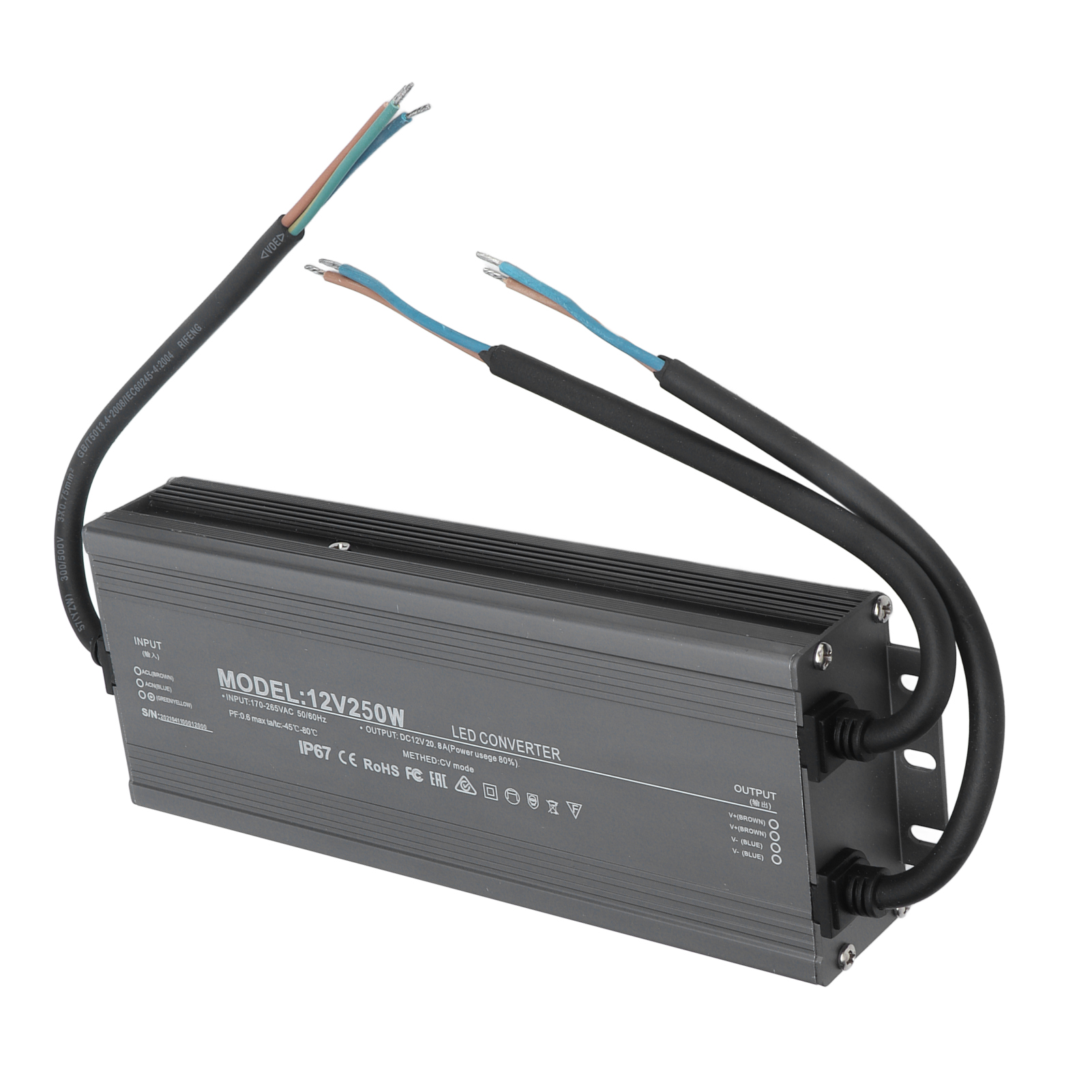 Wasserdichtes Netzteil Für Led-treiber, Konstantspannungsnetzteil Ip67, 250 W, Ac 170–265 V, 12 V, 20,8 A