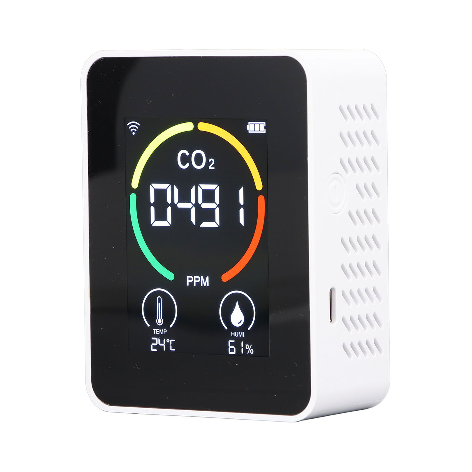 Tragbarer Co₂-detektor, Batteriebetrieben, Temperatur- Und Feuchtigkeitsmesser, Luftqualitätsmonitor, Infrarot-smart-wlan-sensor, Weiß