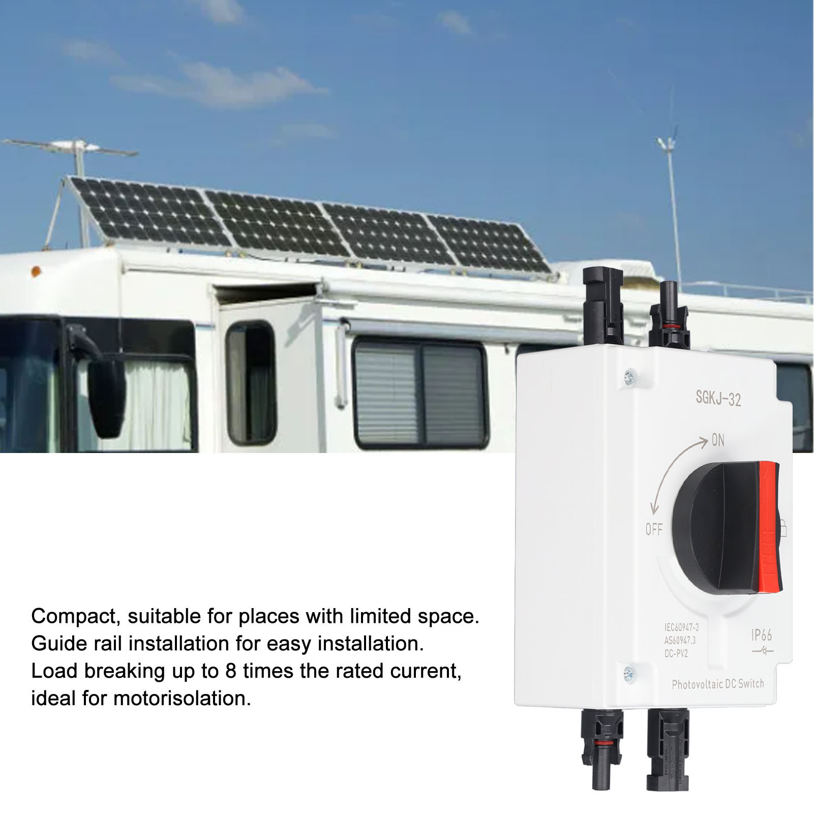 Wasserdichter Dc-trennschalter Für Pv-anlagen Mit Y2-stecker Für Wohnmobile Und Boote, Dc 1200 V, 40 A, 4-polig