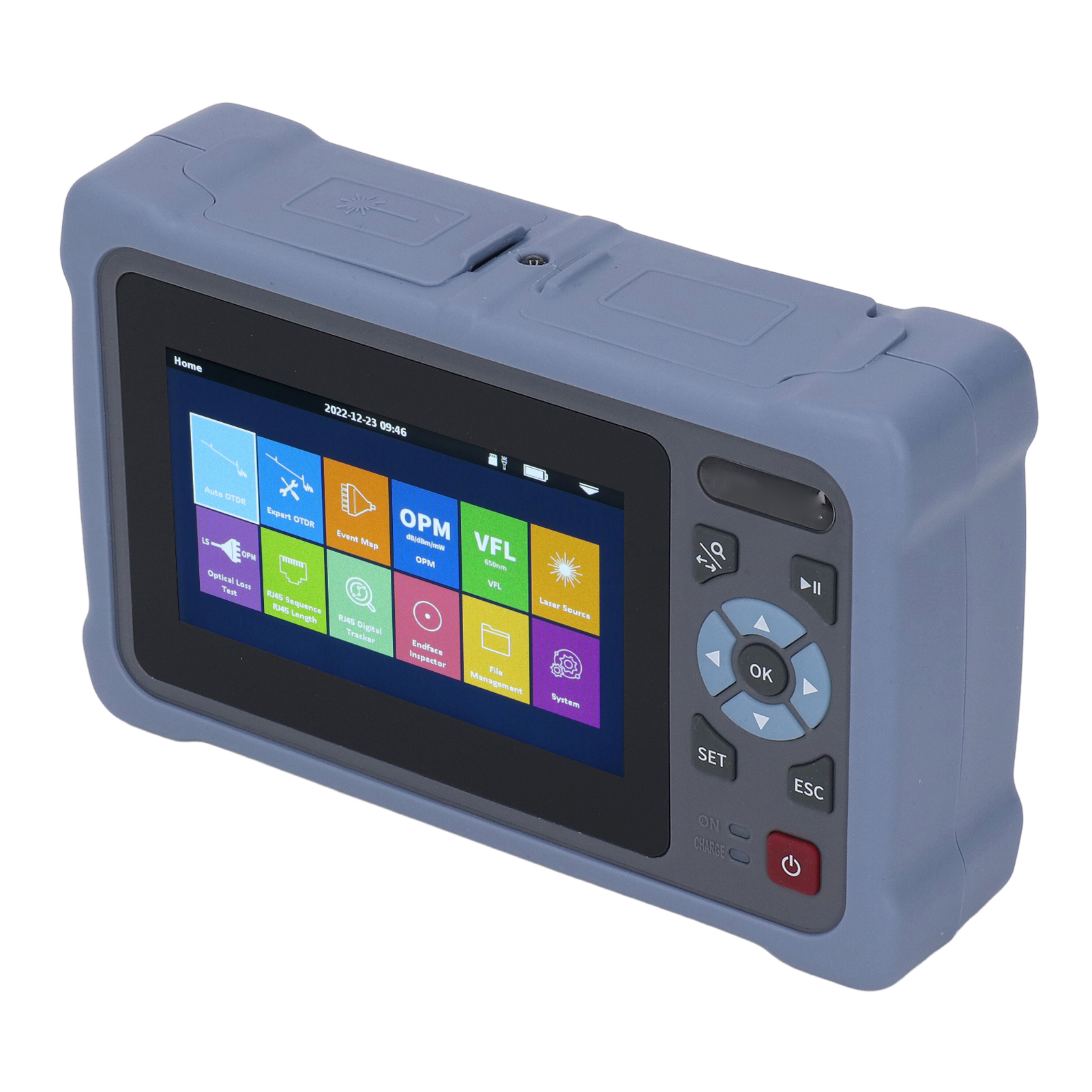 Otdr-glasfaser-tester Mit 4,3-zoll-bildschirm, Reichweite 5 M Bis 100 Km, Wellenlängen 1310 Nm Und 1550 Nm, Inklusive Fc/lc-adapter Und Eu-stecker (110–240 V).