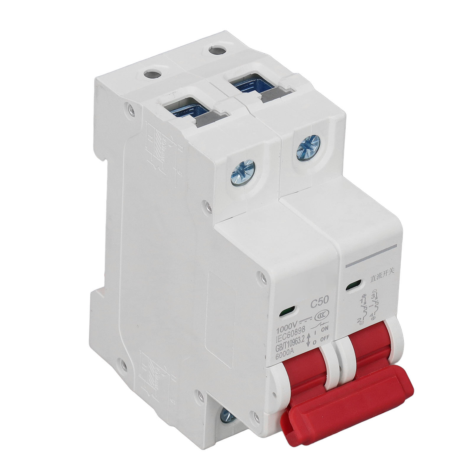 Dc-miniatur-leistungsschalter 2p Solar-pv-system 50a Din-schienenmontage Dc1000v 6000a Segmentierte Kapazität Dz47 63z C50