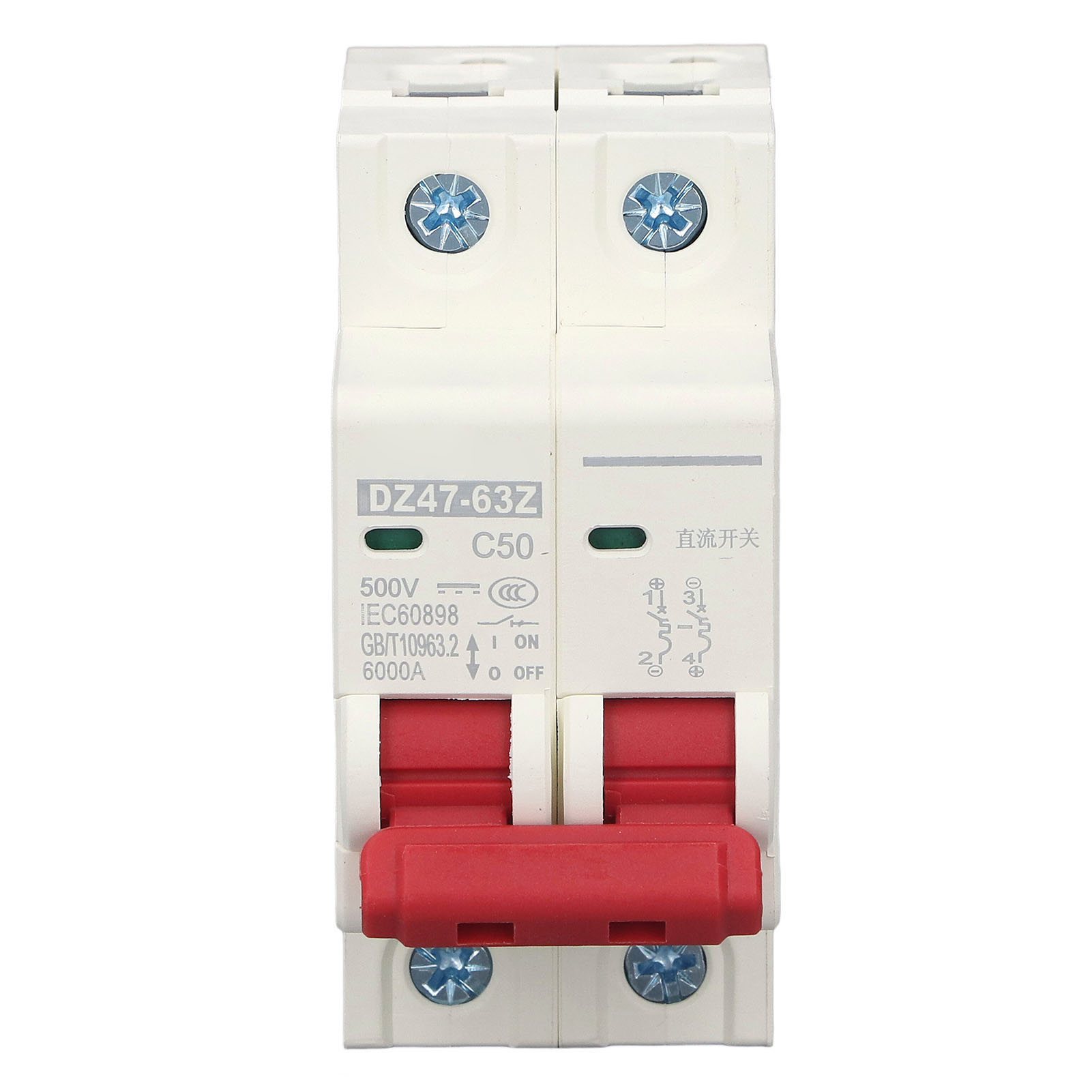 Dc-miniatur-leistungsschalter Mini 50a Dz47 63z C50 2p Leistungsschalter Für Solar-photovoltaikanlagen Dc500v