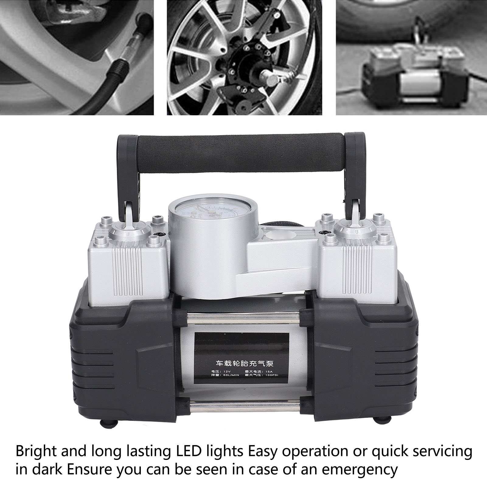 Hochleistungs-luftkompressor, 12 V, Doppelzylinder, Tragbarer Hochdruck-reifenfüller (100 Psi) Mit Led-arbeitsleuchten
