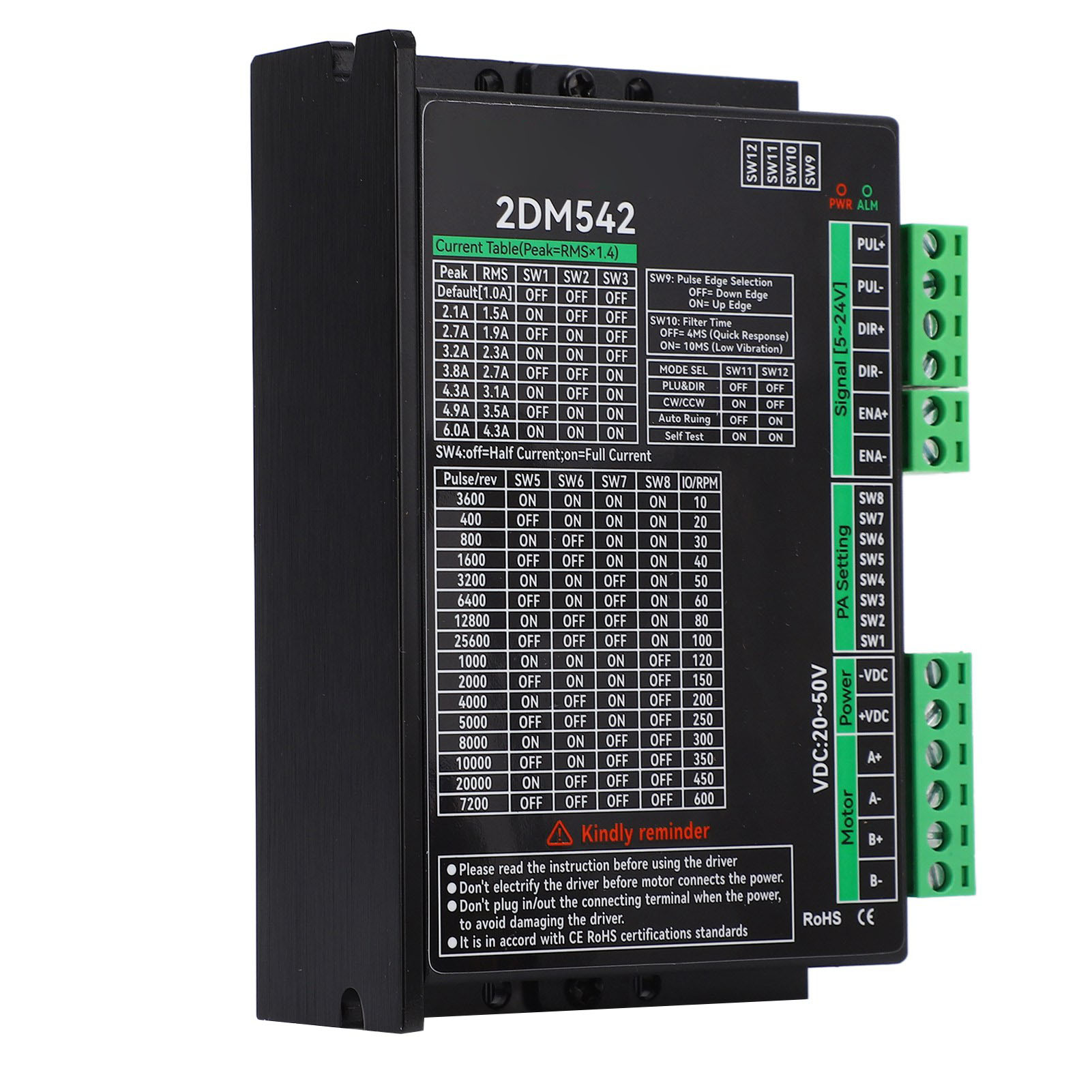 Schrittmotortreiber, 2-phasig, Digital, 2dm542, Eingangsspannung 20–50 V Dc