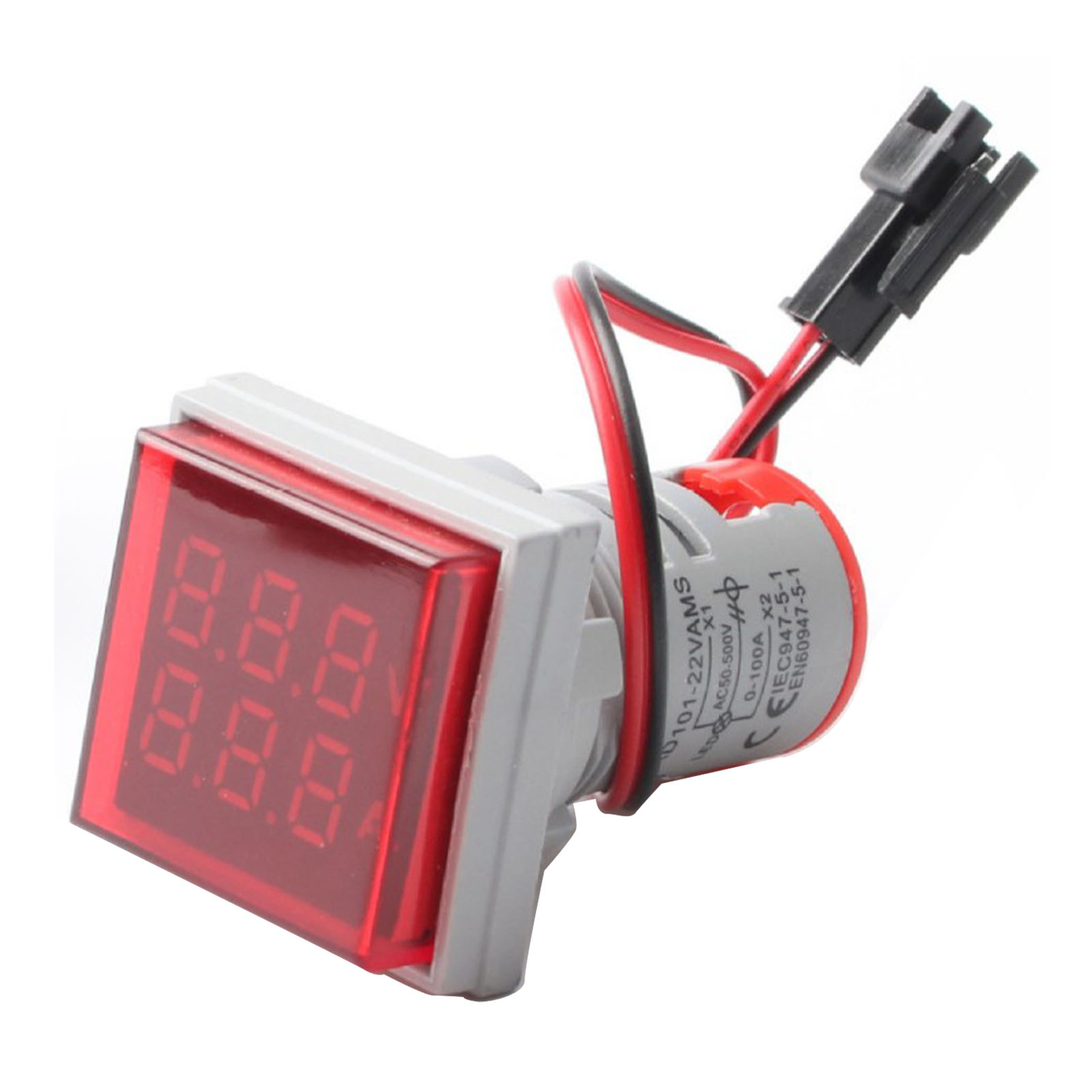 Digitales Multimeter Mit Spannungsanzeige Und Amperemeter, Kleines Quadratisches Strommessgerät Mit Led-beleuchtung, Ac 50–500 V, 0–100 A, 22 Mm, Rot
