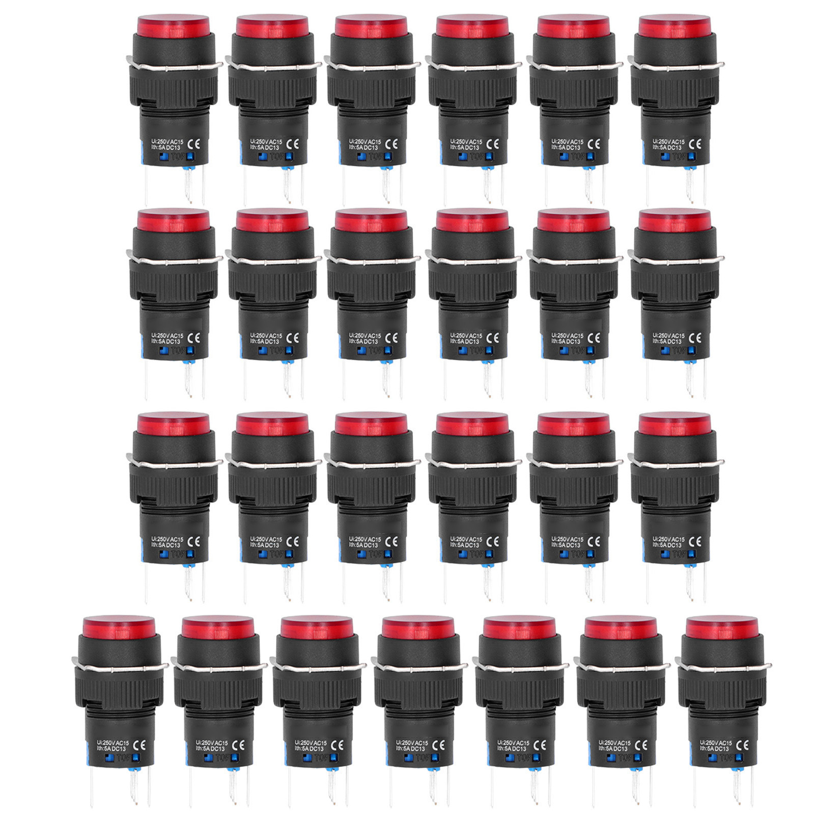 25 Stück Drucktaster, 16 Mm Mini-rundtaster Mit Selbstrückstellung Und Leuchte, 12 V, Für Automatisierungsanlagen, Rot