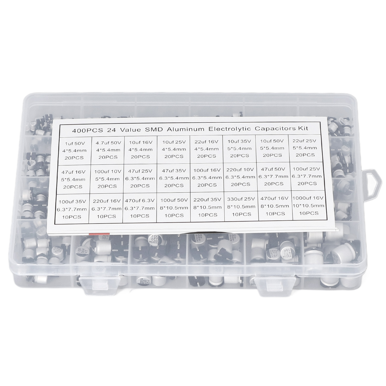 400 Stück Elektrolytkondensatoren, 24 Werte, Schwarz, Smd-aluminium-elektrolytkondensatoren, Sortimentsset, 1 Μf Bis 1000 Μf