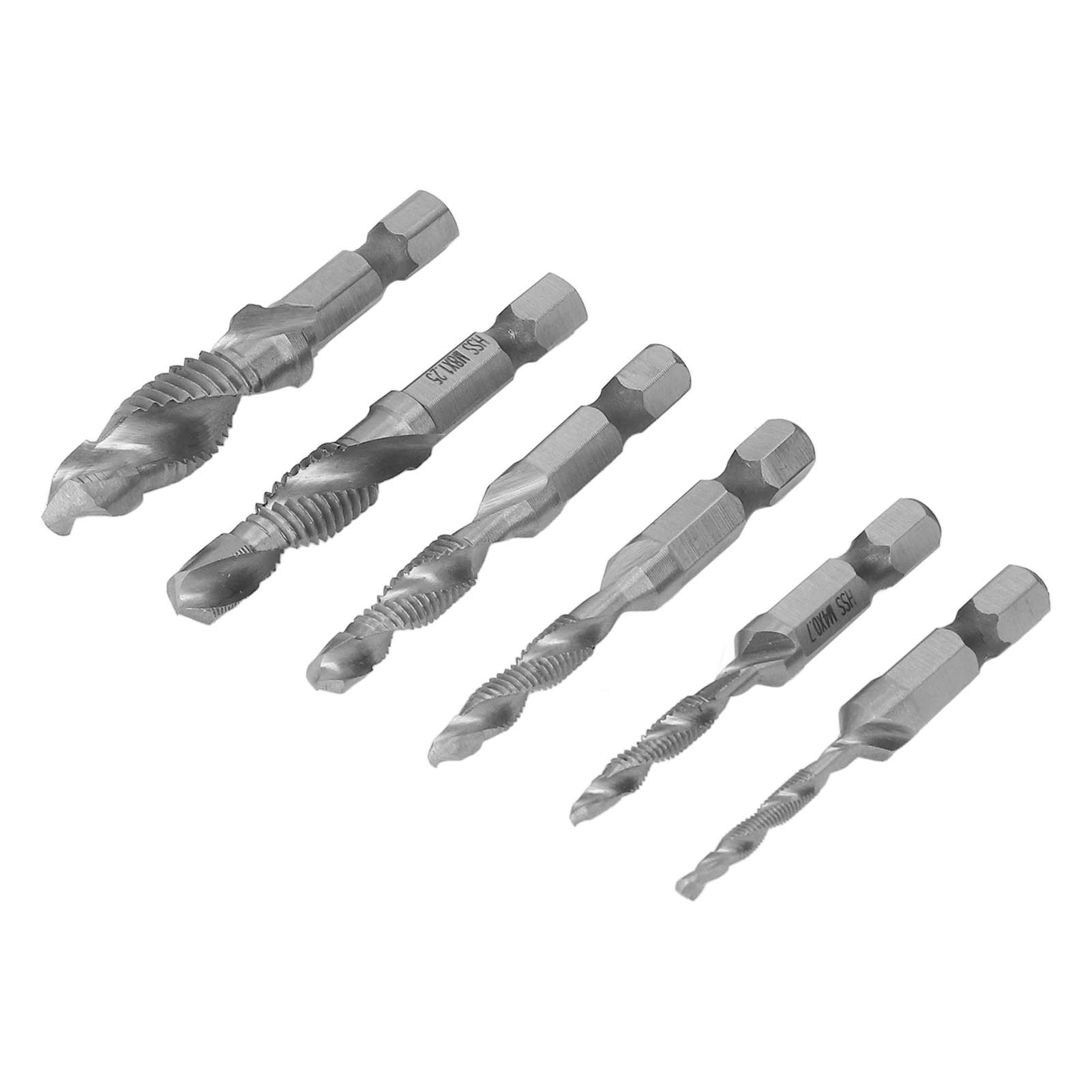 6-teiliges Kombi-gewindebohrer-set Mit Sechskantschaft, Spiralnutbohrer, Gewindebohrer Aus Hss, Silberfarben