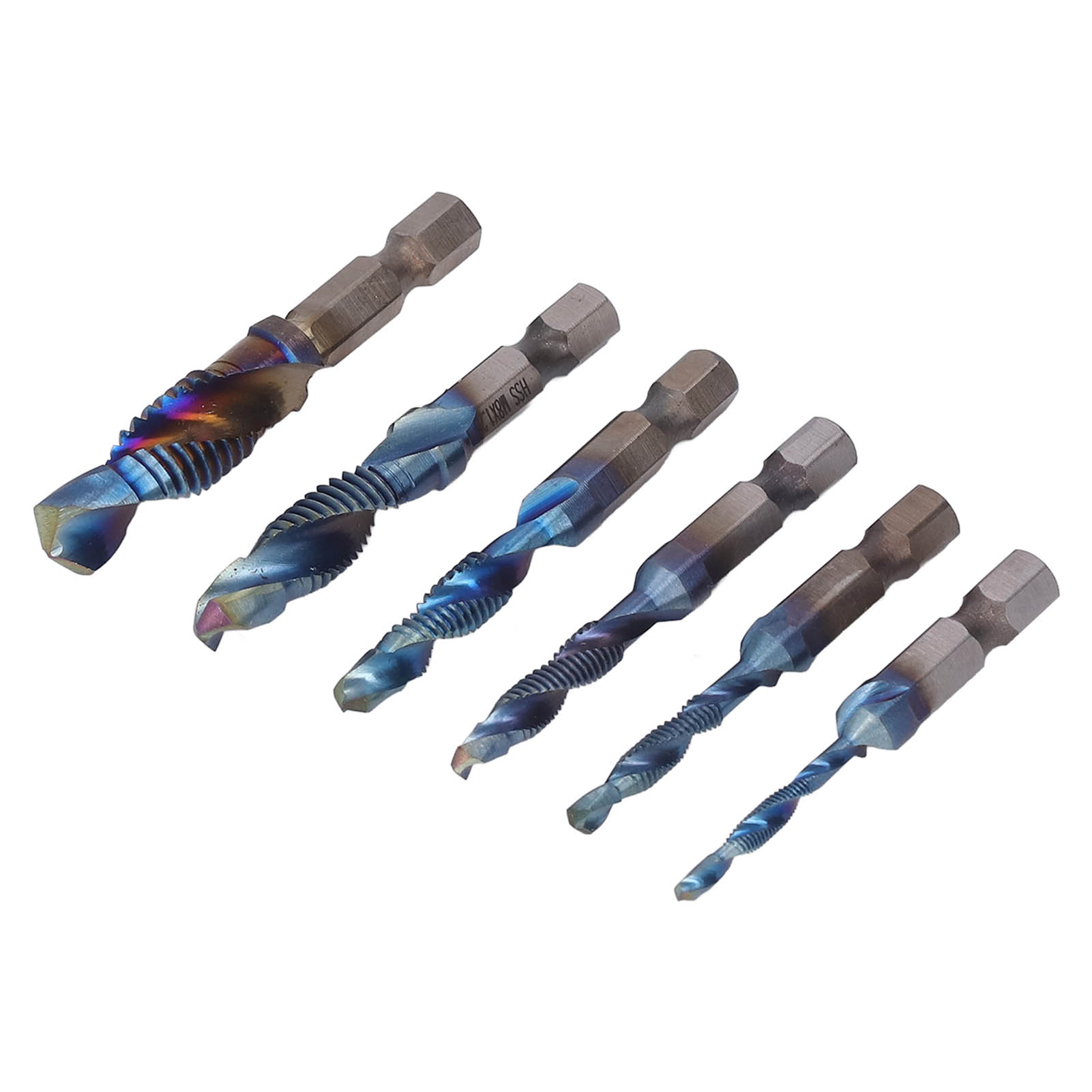 6-teiliges Kombinations-gewindebohrer-set Mit Sechskantschaft, Spiralnutbohrer, Gewindeschneidwerkzeug Aus Hss, Farbbeschichtete
