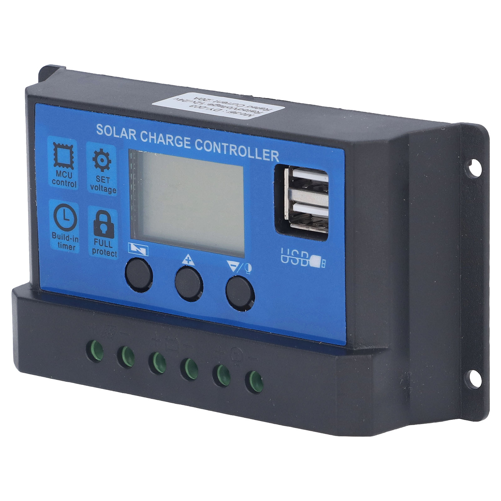 Solar-laderegler Mit Lcd-display, Automatischer Erkennung, 5v Smart, 2 Usb-anschlüssen, 20a, 12v/24v