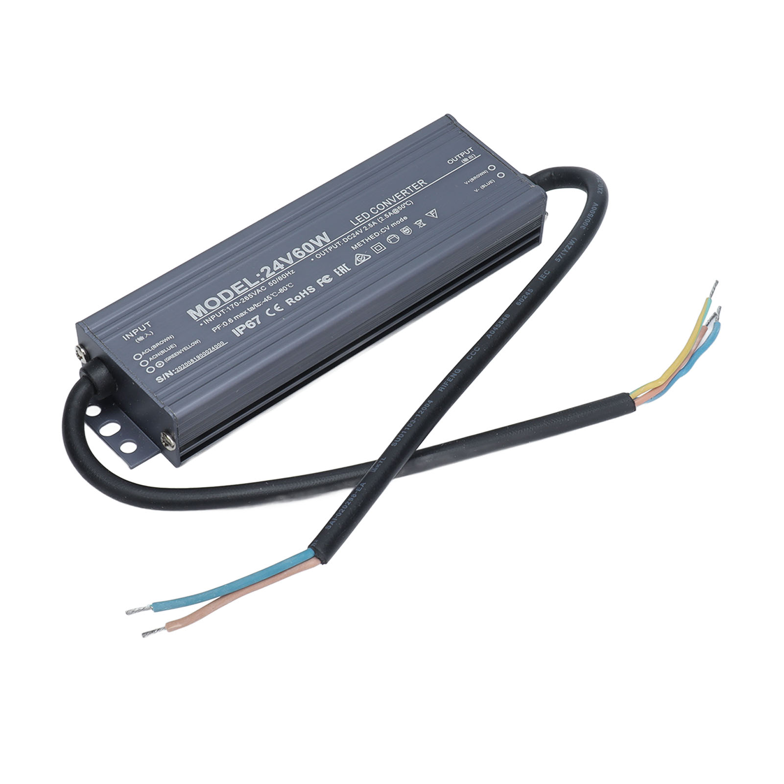 Led-netzteil, Treibertransformator, Ip67 Wasserdicht, Konstantspannung, 60 W, Ac 170–265 V/24 V, 2,5 A