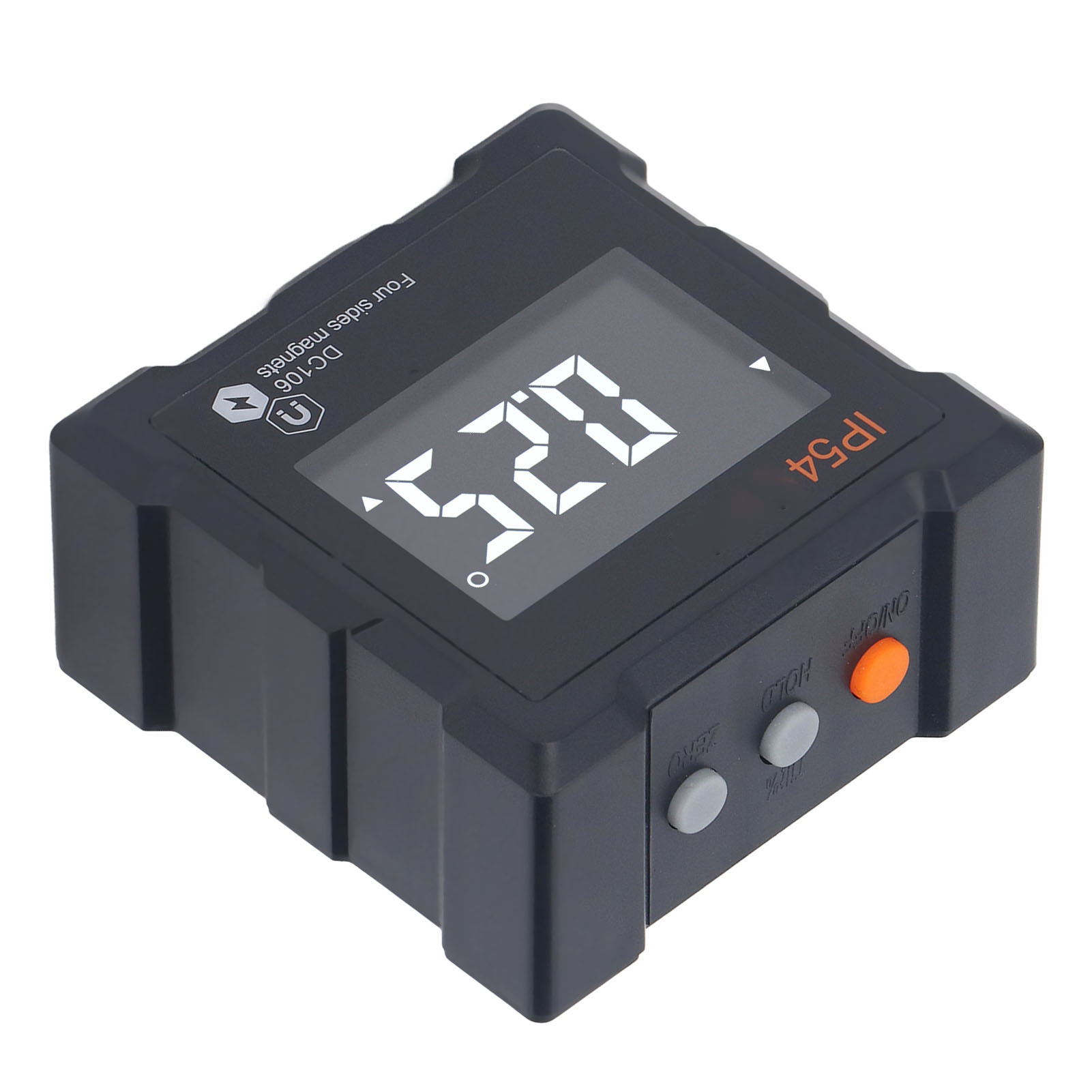 Ip54 Winkelmesser 4x90° Lcd-digitalanzeige, 4-seitiger Starker Magnetwinkelmesser, Neigungsmesser 360°, 1300 Mah, Schwarz