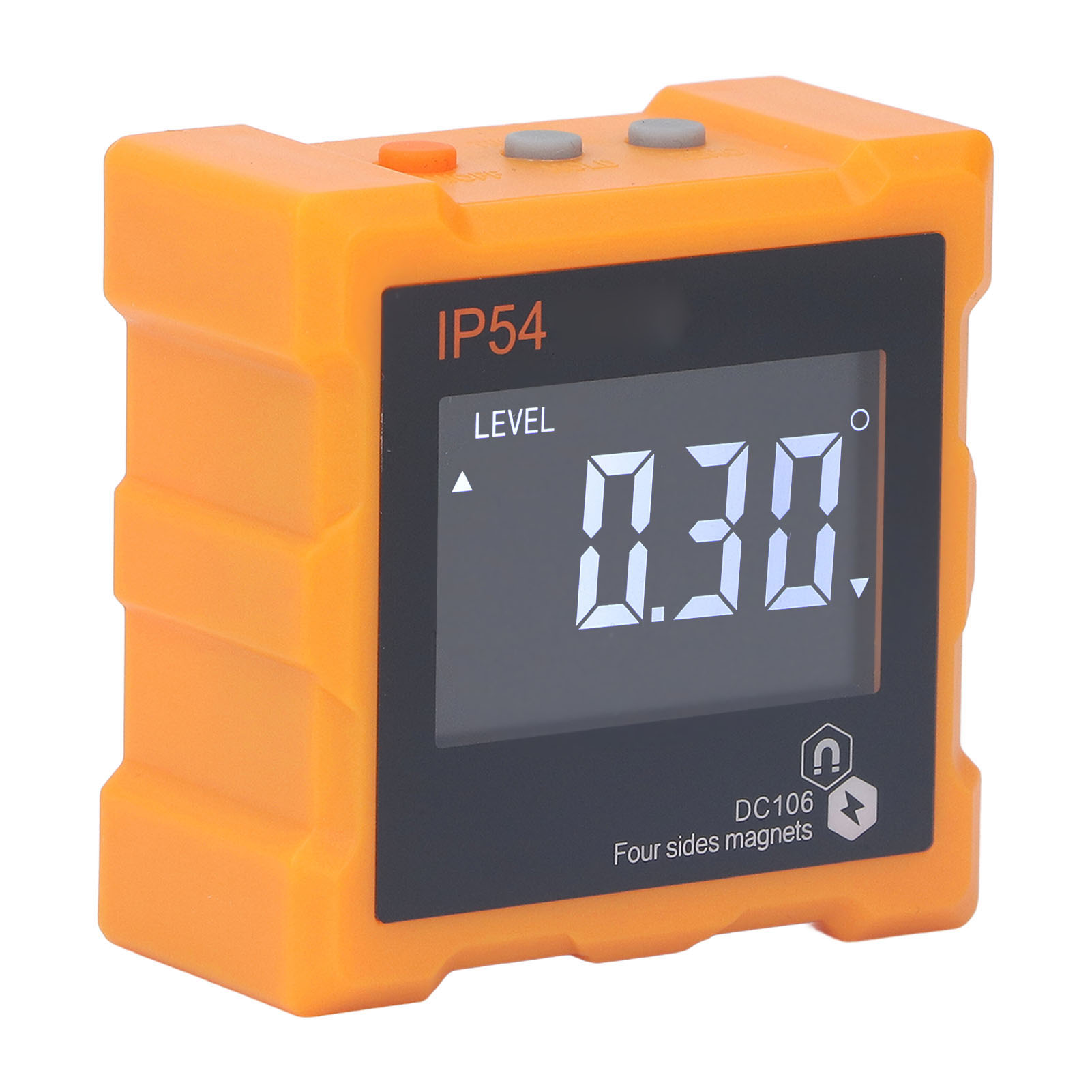 Ip54 Winkelmesser 4x90° Lcd-digitalanzeige, 4-seitiger Starker Magnetwinkelmesser, Neigungsmesser 360°, 1300 Mah, Orange