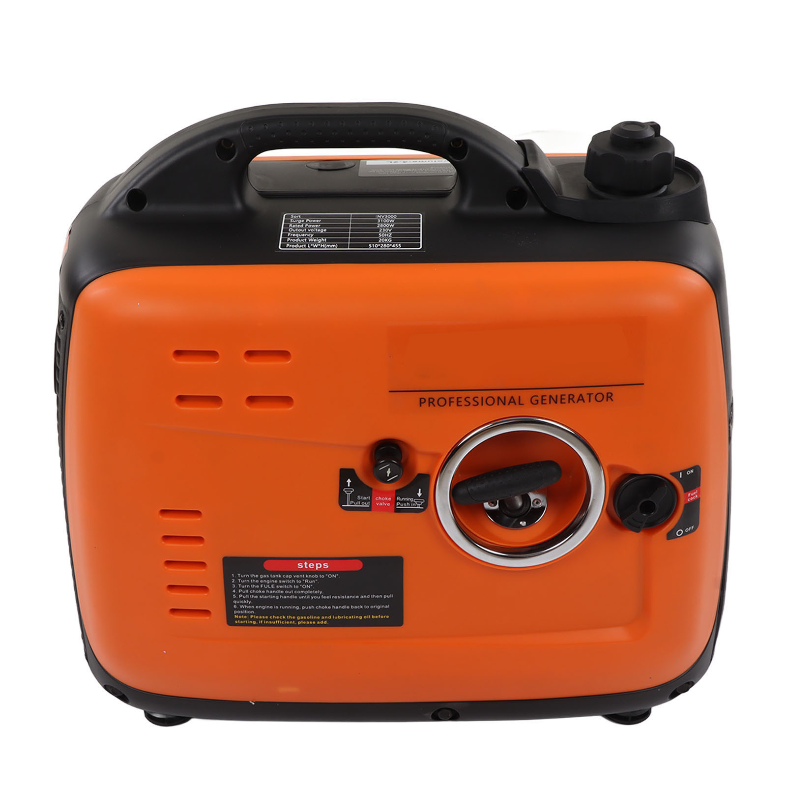 Tragbarer 3-kw-invertergenerator Mit 4,2-liter-tank, Digitalanzeige, Extrem Leiser Handgenerator, Benzinbetrieben, Für Zuhause Und Wohnmobil, Eu-stecker (230 V).