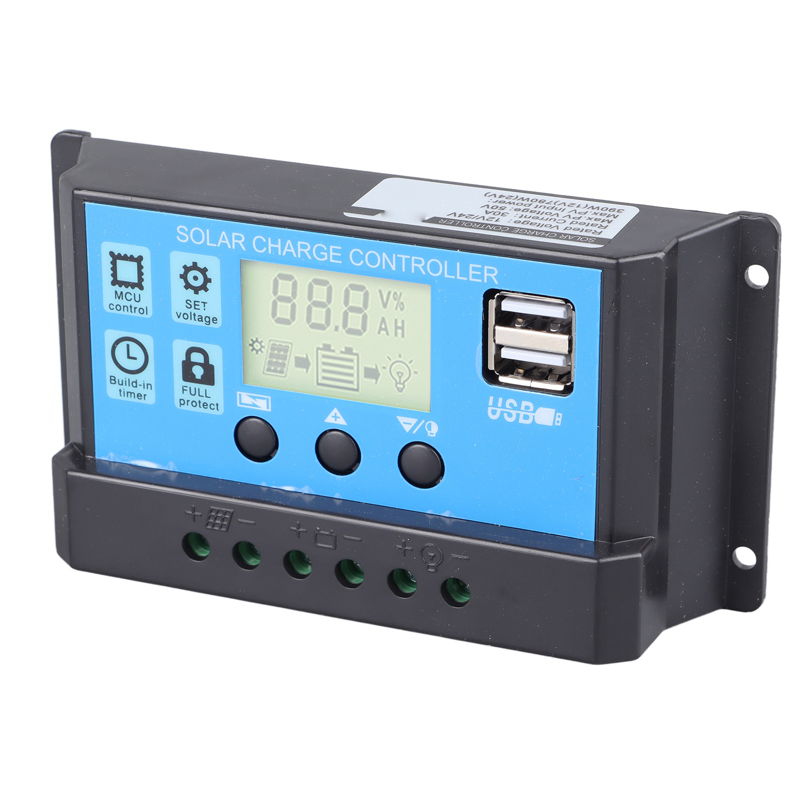 Solar-laderegler 12v/24v/30a Pwm-entladeregler Mit Lcd-anzeige Und Zwei Usb-ausgängen