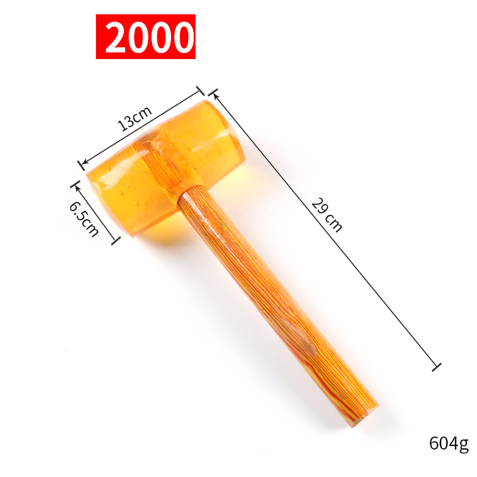 Gummihammer Mit Transparentem Holzgriff, Montierter Klöppel Für Bodenfliesen Und Möbelverlegung, Typ 2000, 6,5 Cm