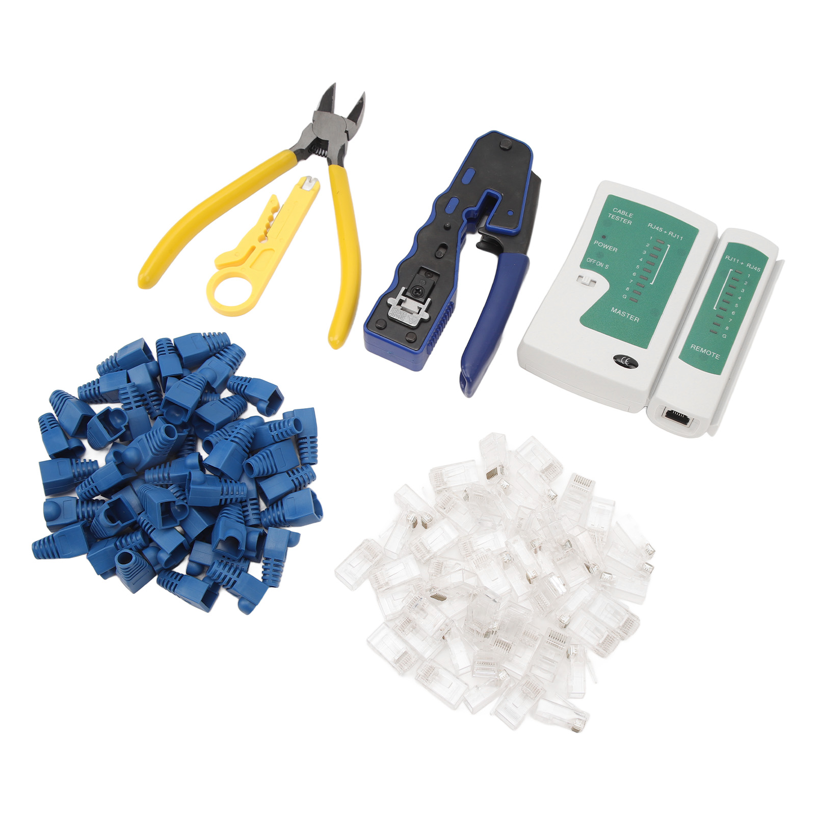 Netzwerkkabeltester Rj45 Crimpzange Crimpwerkzeug-set Abisolierzange Mit 50 Durchgangsverbindern