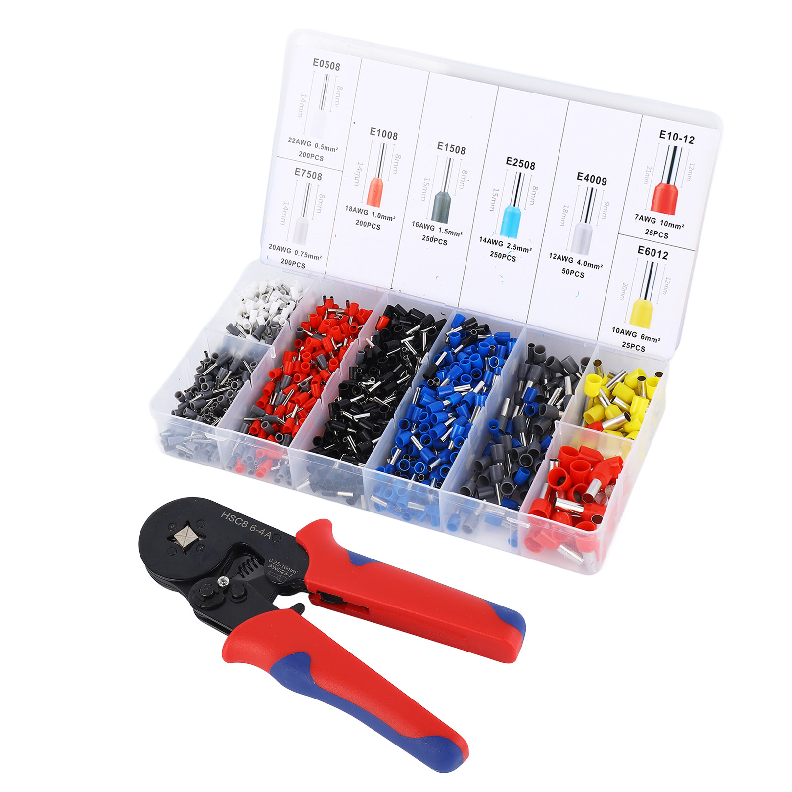 Handcrimpwerkzeug-set, Tragbare Kabelcrimpzange, 1200 Stück Aderendhülsen, Roter Und Blauer Griff