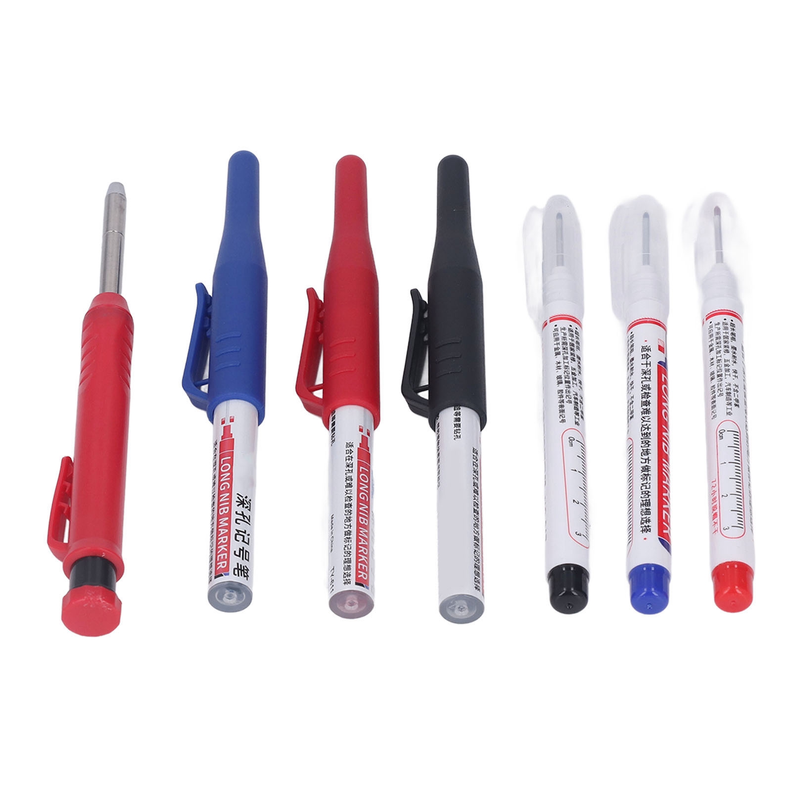 Zimmermanns-stiftmarker-set, Multifunktional, 6 Stiftmarker Mit Langer Spitze Für Tiefe Löcher, 1 Holzbearbeitungsstift Mit Anspitzer Und Nachfüllminen