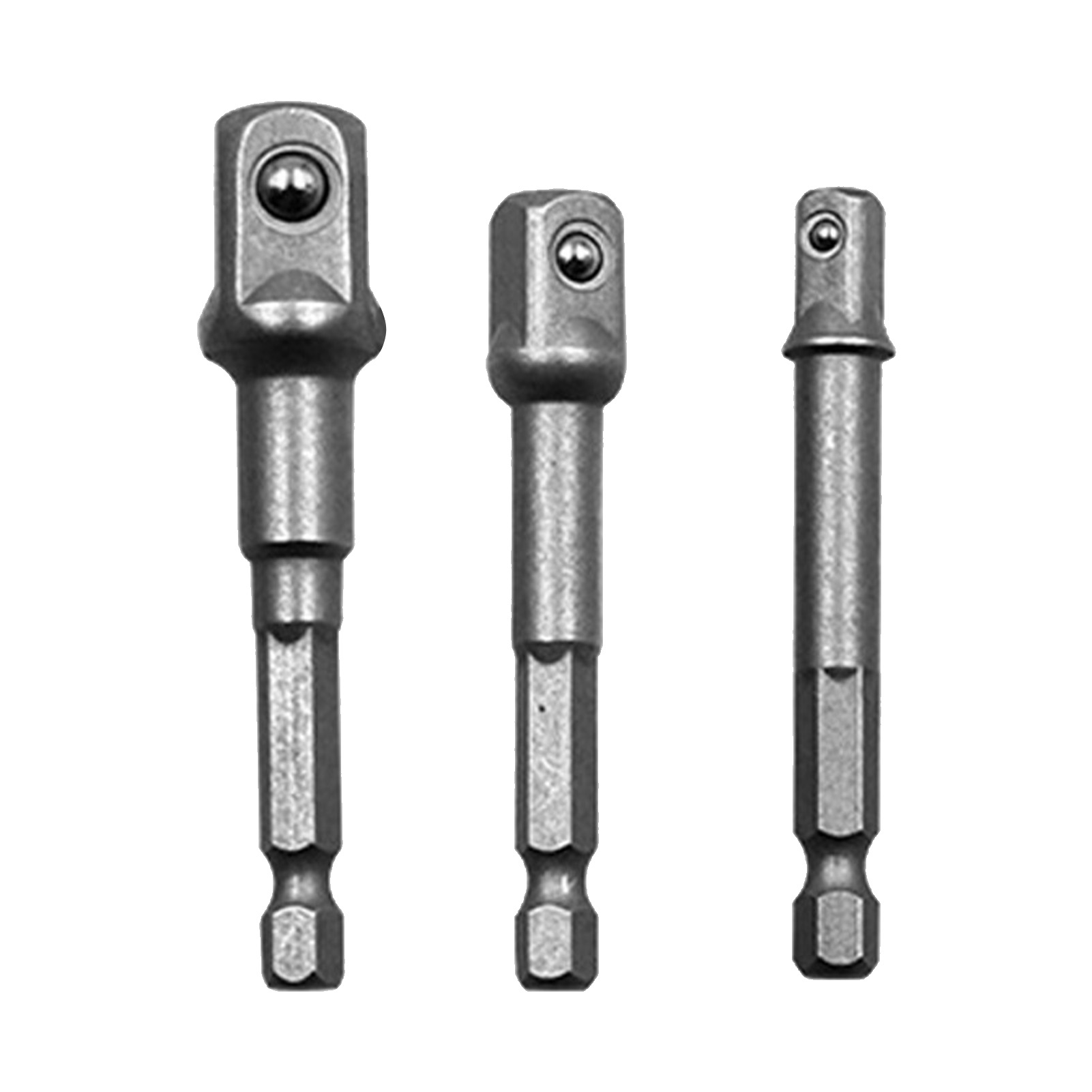 3-teiliges Steckschlüssel-adapterset 1/2", 3/8", 1/4", Verschleißfester Sechskantschaft, Steckschlüssel-verlängerungsset, Silberfarben