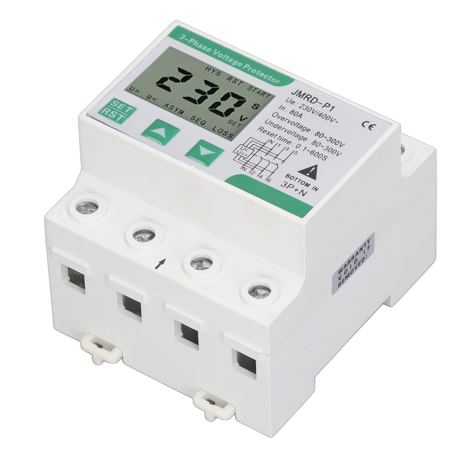 3-phasen-4-leiter-spannungsschutzgerät Mit Selbstwiederherstellung, Über- Und Unterspannungsschutz, Din-schienenmontage, Ac 230 V – 400 V, 80 A