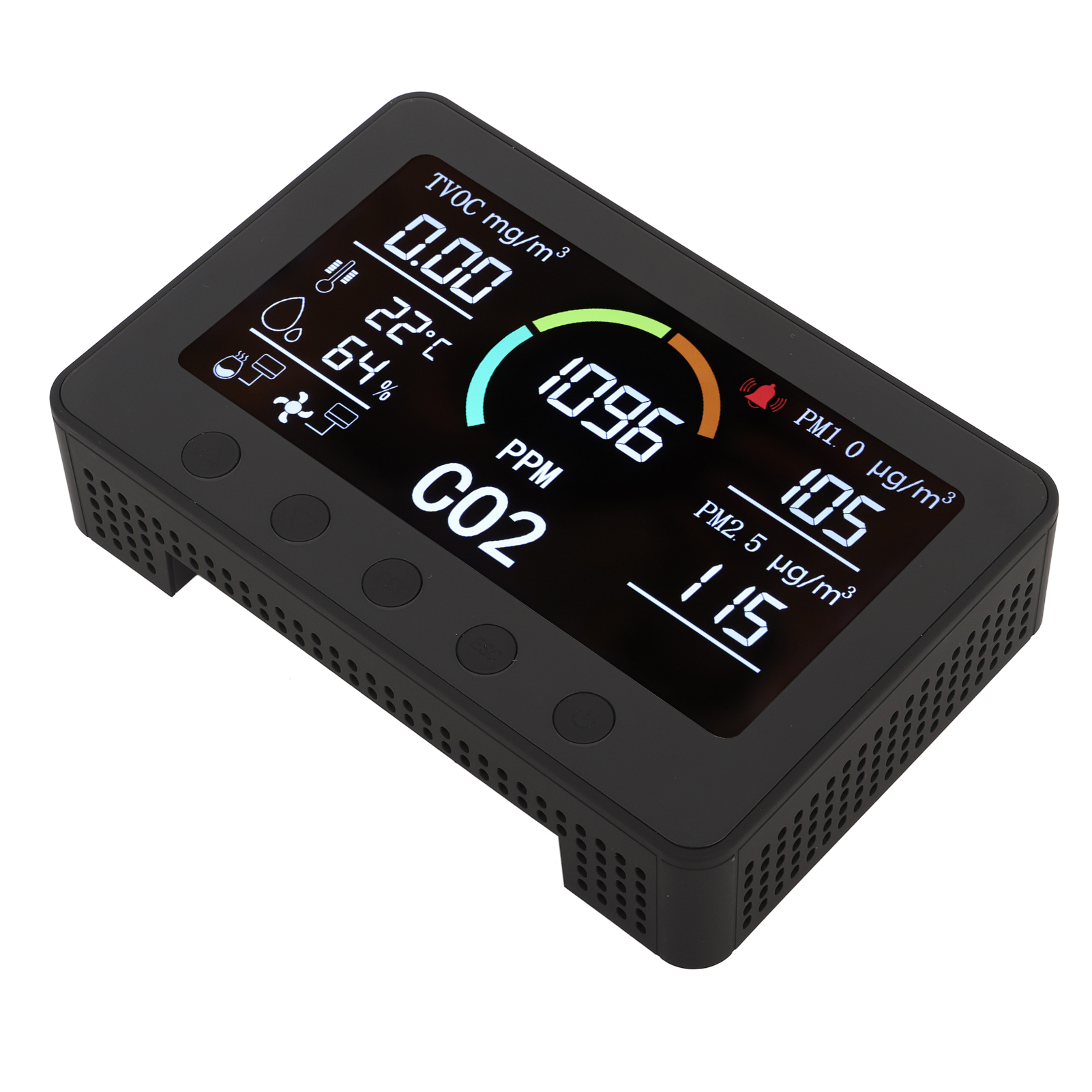 Schwarzer Co2-, Tvoc- Und Pm2.5-luftqualitätsdetektor Mit Wlan, 7-zoll-großbildschirm, Temperatur-, Feuchtigkeits- Und Gasmonitor, Eu-stecker, Ac 100–240 V