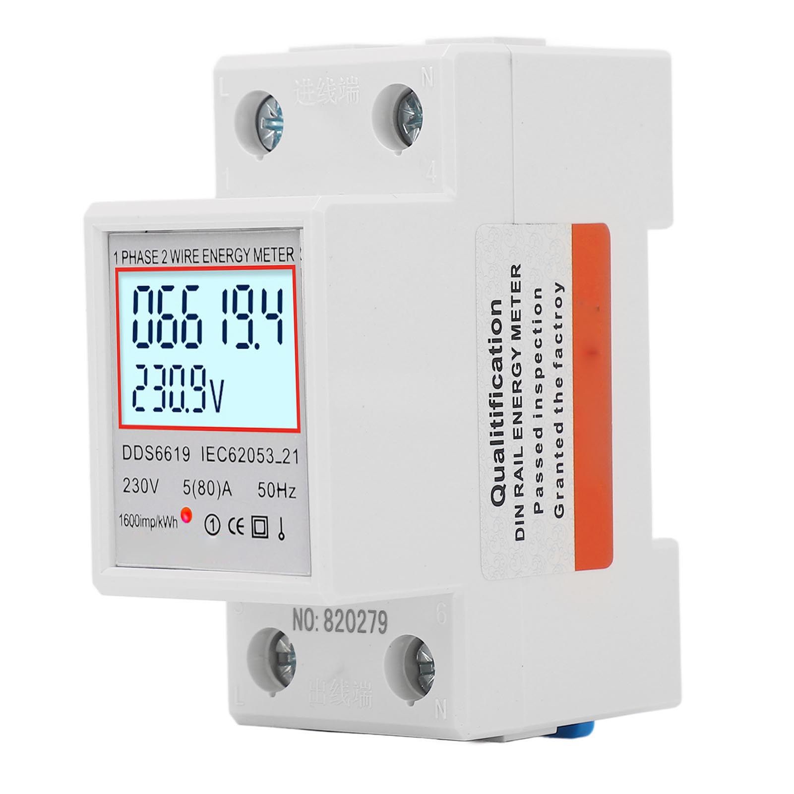 Lcd-digitalstromzähler, Einphasig, 2-polig, Din-schienenmontage, 5 A, 230 V Ac, Hintergrundbeleuchtet