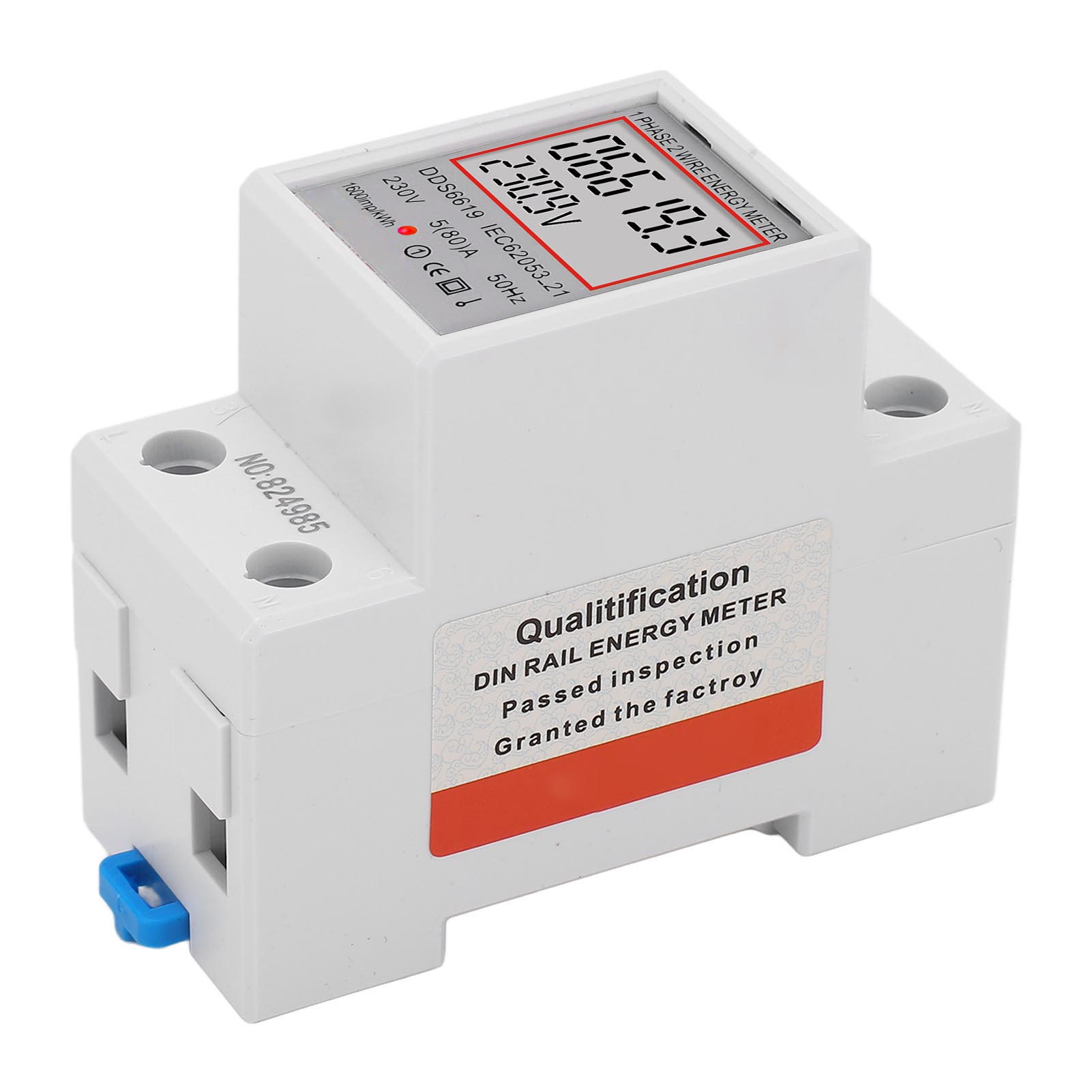 Lcd-digitalstromzähler, Einphasig, 2-polig, Din-schienenmontage, 5 A, 230 V Ac, Ohne Hintergrundbeleuchtung
