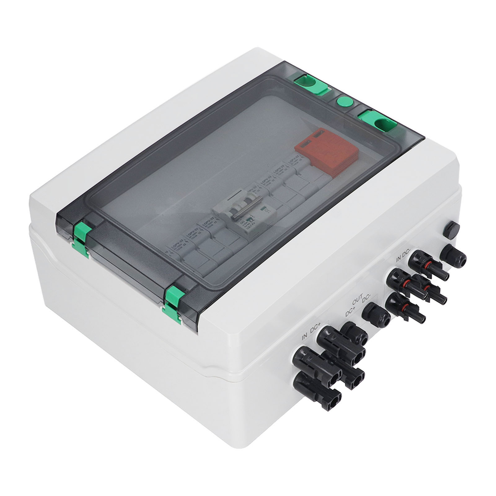 Pv-kombinationsbox Für 4 Strings, Wasserdichte Solar-kombinationsbox Mit 15-a-sicherung, 63-a-überspannungsableiter, Dc 500 V