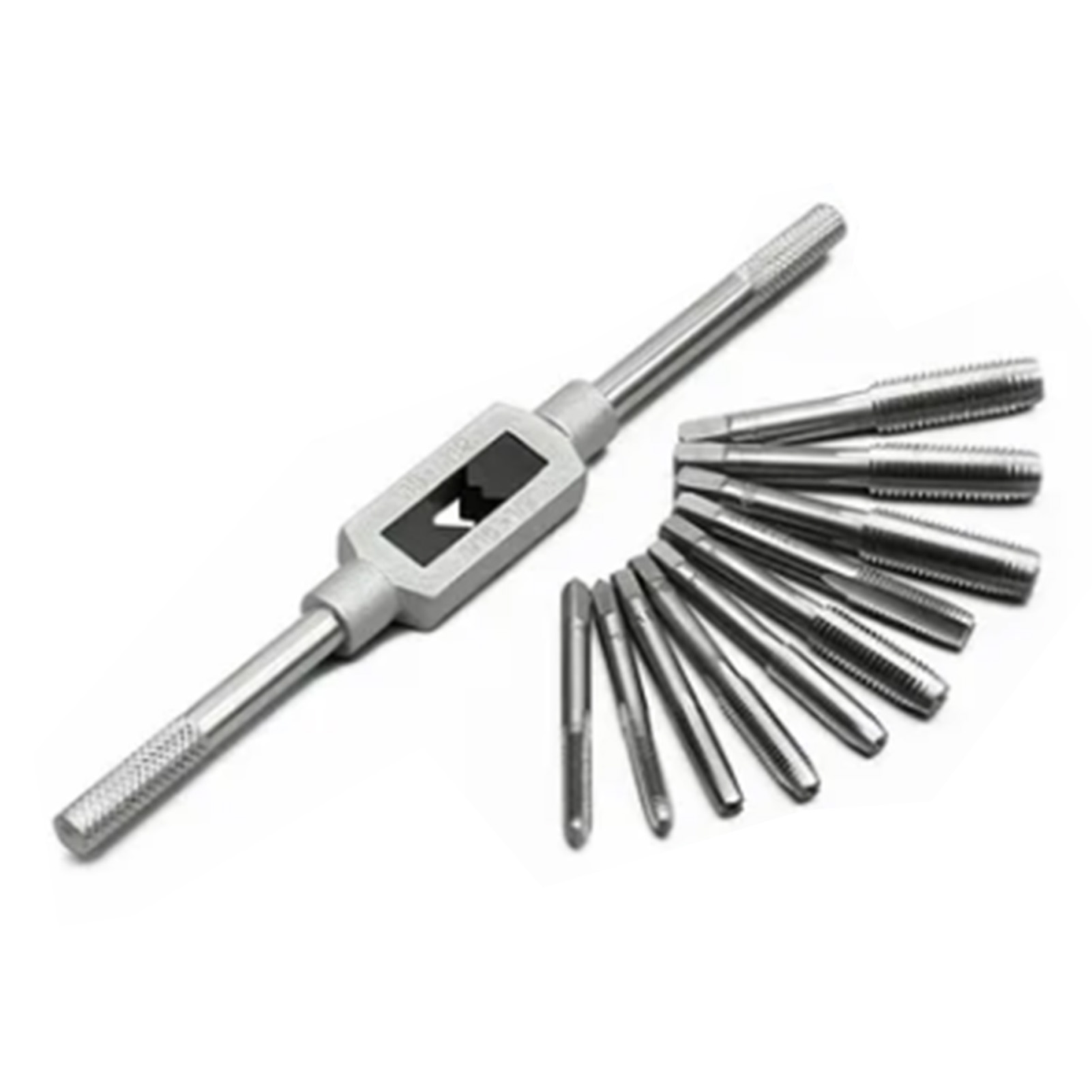 8-teiliges Set Gerader Schlitzgewindebohrer Aus Silberfarbenem Hss-stahl Mit Geraden Nuten Und Dornhalter Für Holz
