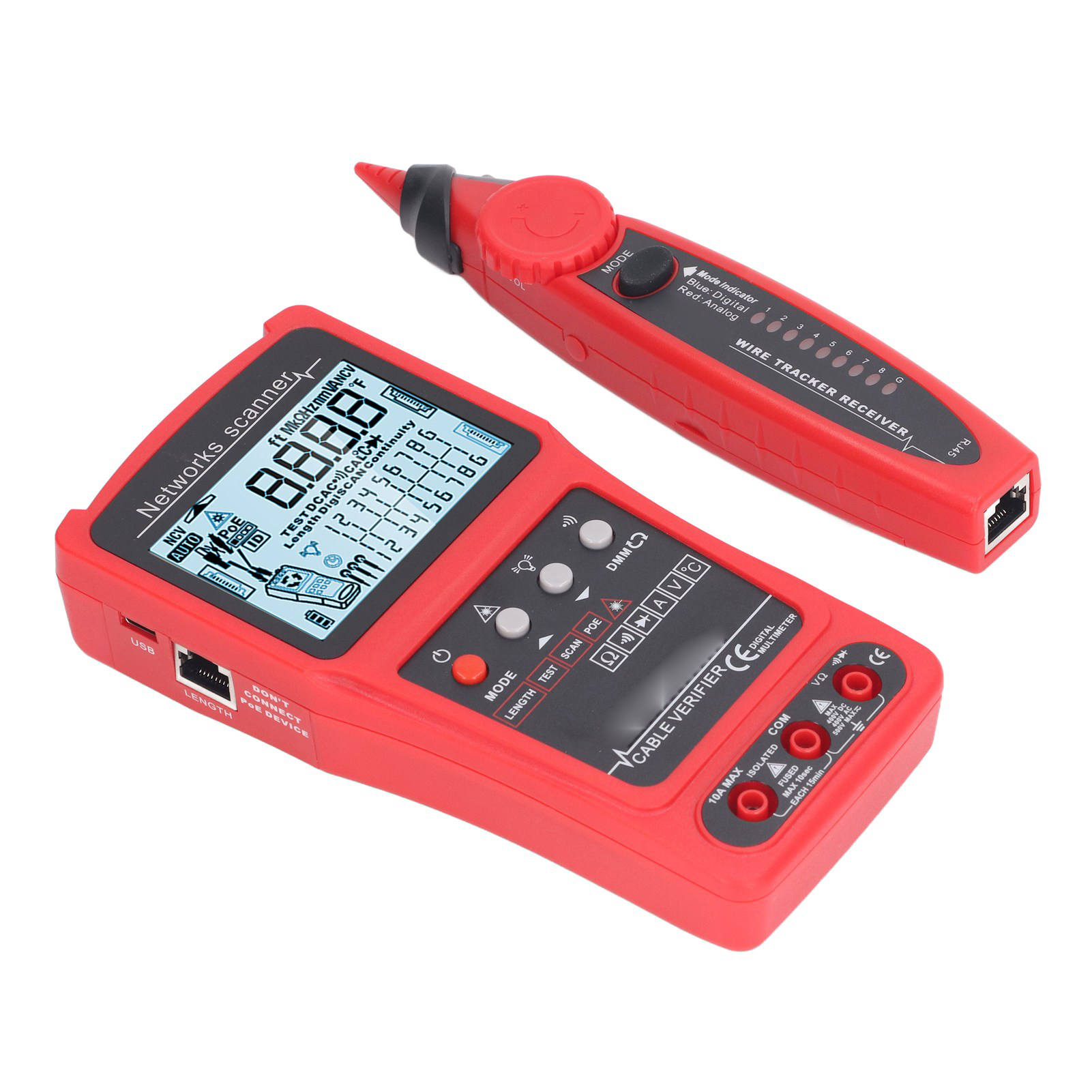 Netzwerkkabeltester Mit Lcd-display, Digitalem Kabelsuchgerät Für Ethernet-kabel Und Multimeter-werkzeugset