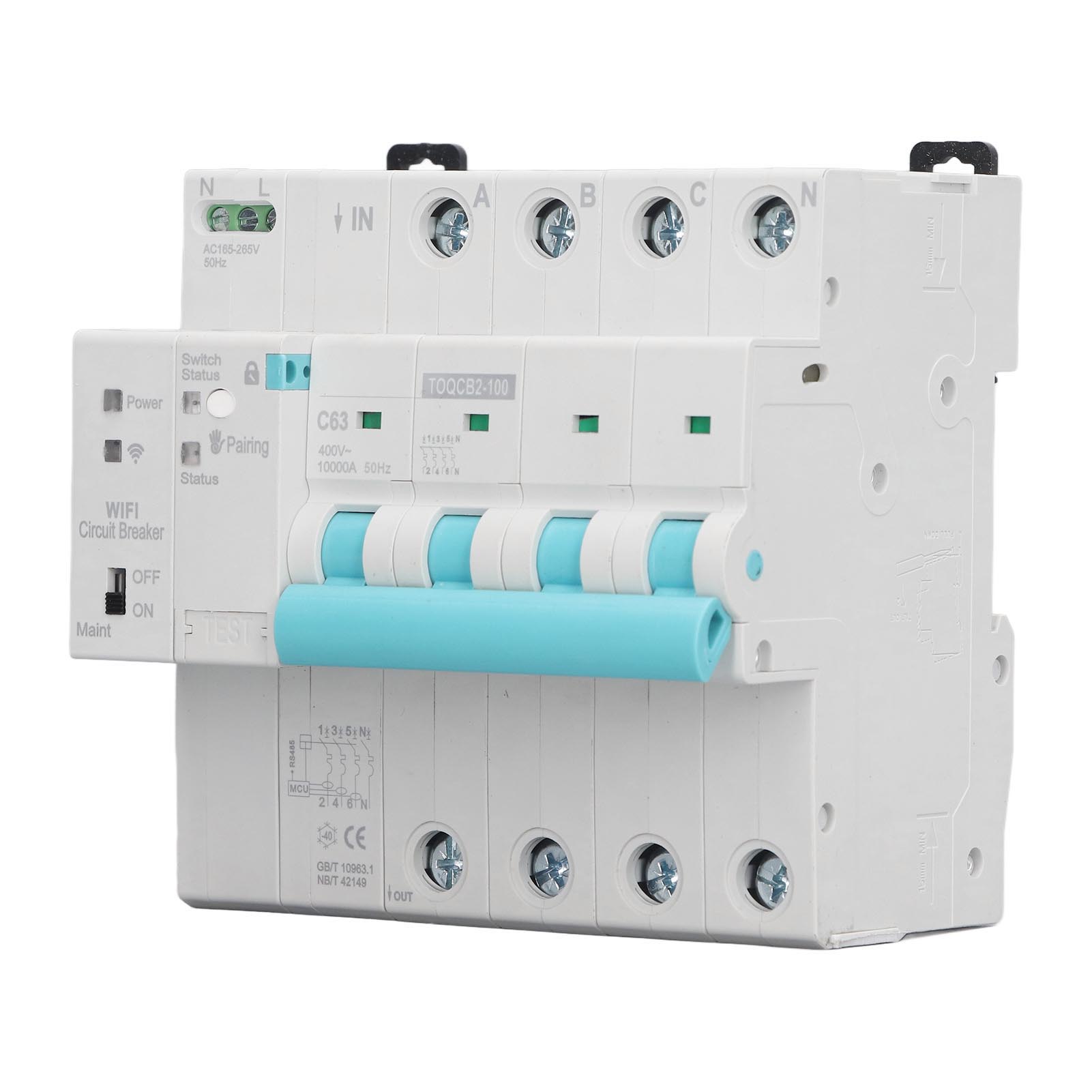 Din-schienen-leistungsschalter, Drahtloser Wlan-smart-schalter Für Haushaltsgeräte, 4-polig, 145 Bis 295 V, 63 A