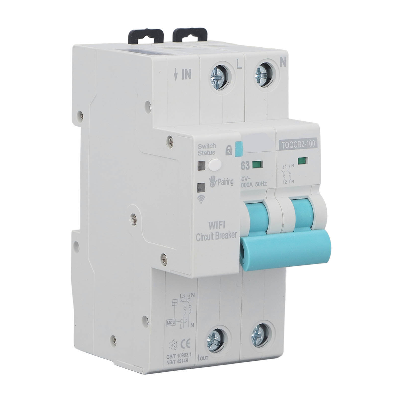 Wlan-leistungsschalter 2-polig 63a, Ferngesteuert, Intelligenter Drahtloser Leistungsschalter Mit Messfunktion, 145–295 V