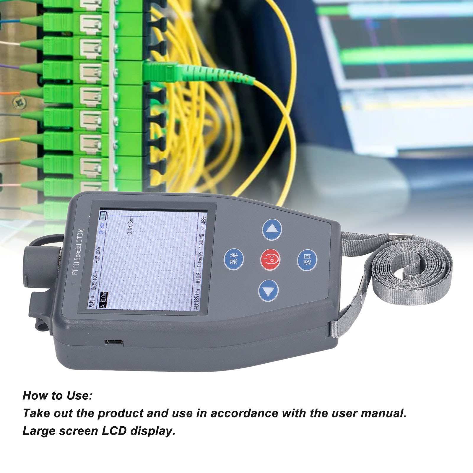Lcd-otdr (optisches Zeitbereichsreflektometer), Optischer Leistungsmesser, Fasertester, Vfl (visueller Fehlerortungsgerät), Eu-stecker, 100–240 V