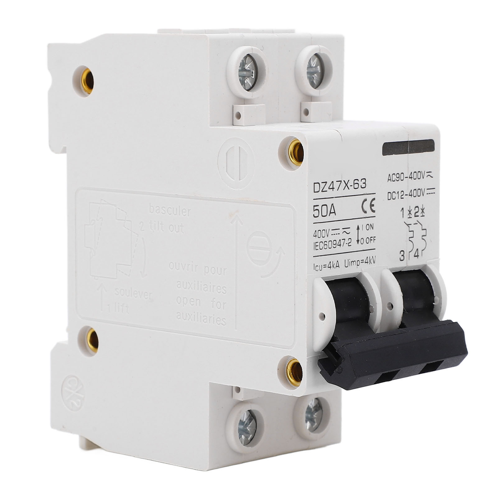 Ac/dc-leistungsschalter 50 A 4 Ka 2-polig, Elektromagnetische Auslösung, 35 Mm Din-einbau, Solar-pv-sicherheitsleistungsschalter 400 V