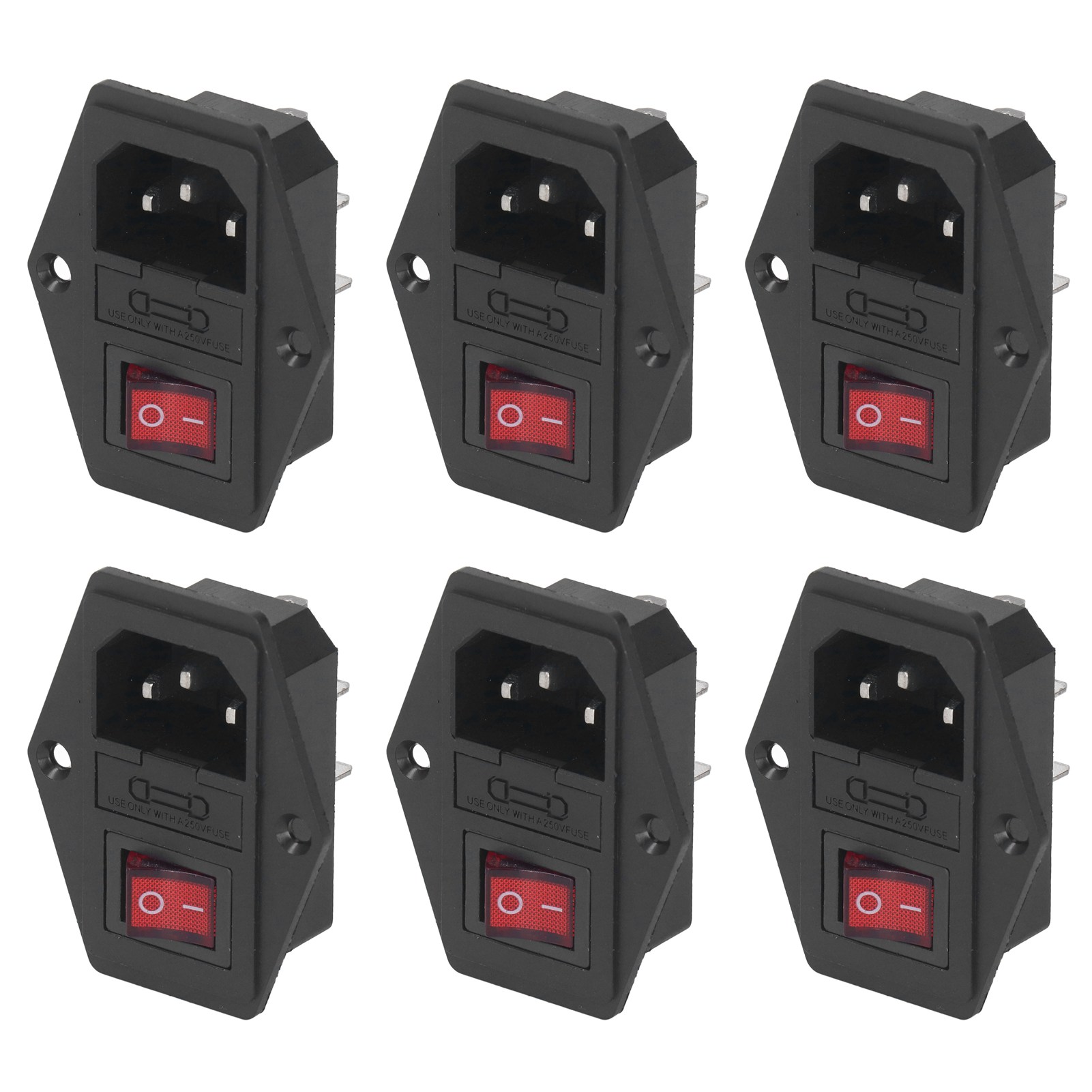 6-teiliges Modul-steckernetzteil Mit 10-a-sicherung, Schalteranzeige, Ac250v, 3-polige Iec320-c14-schnittstelle