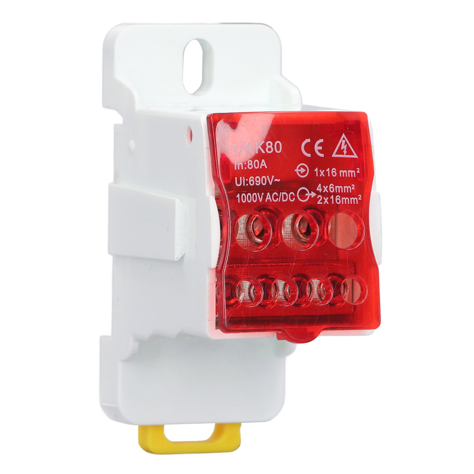 690v 80a Din-schienen-klemmenblock-verteilerkasten, Spleißbare Messing-leiterklemmen Für Haushaltsgeräte, Rot